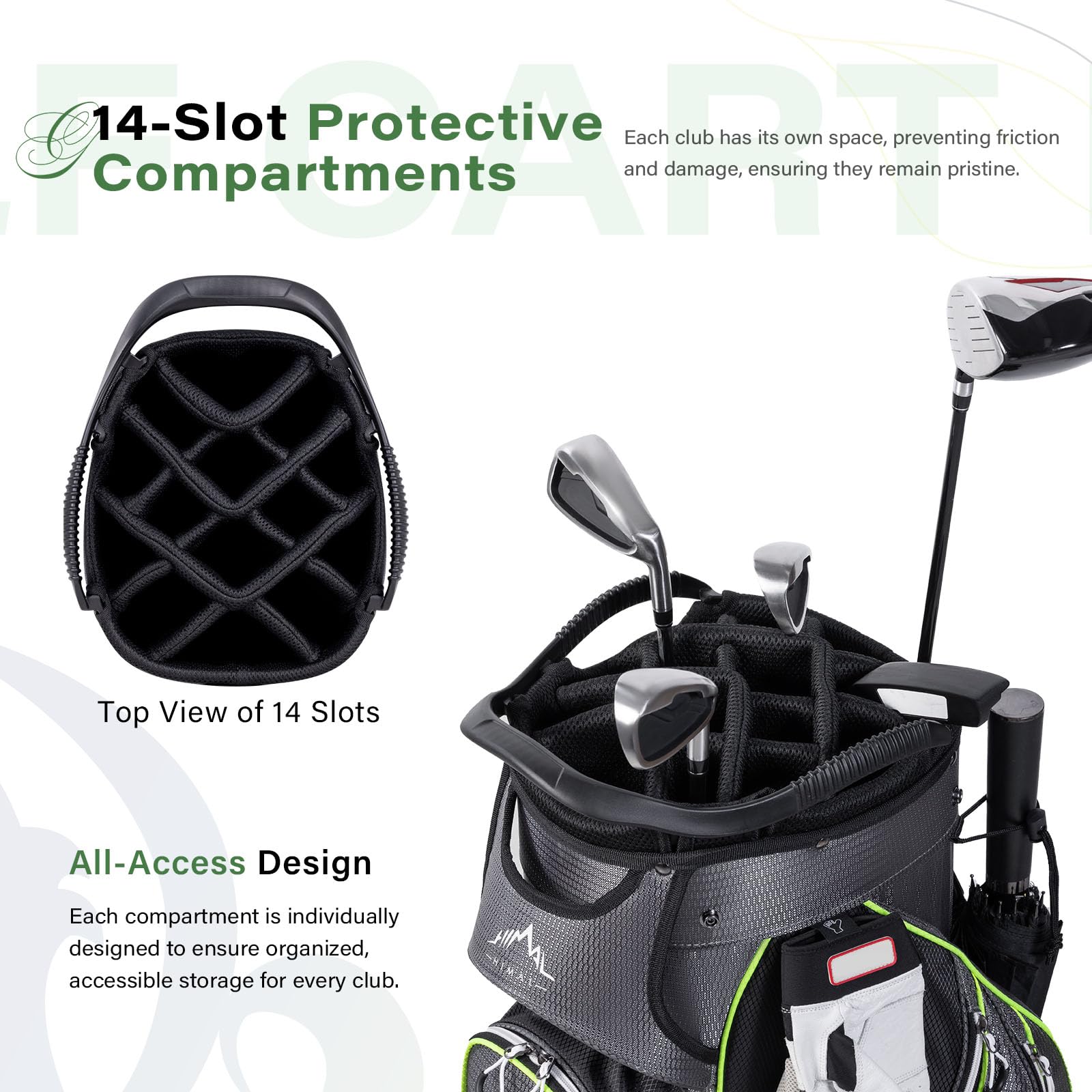 **14-Way Golf Cart Bag with Ample Storage - Premium Men's Golf Bag with Padded Handles & Umbrella Holder - Perfect for Golf Carts, Tournaments & Driving Range Practice**
