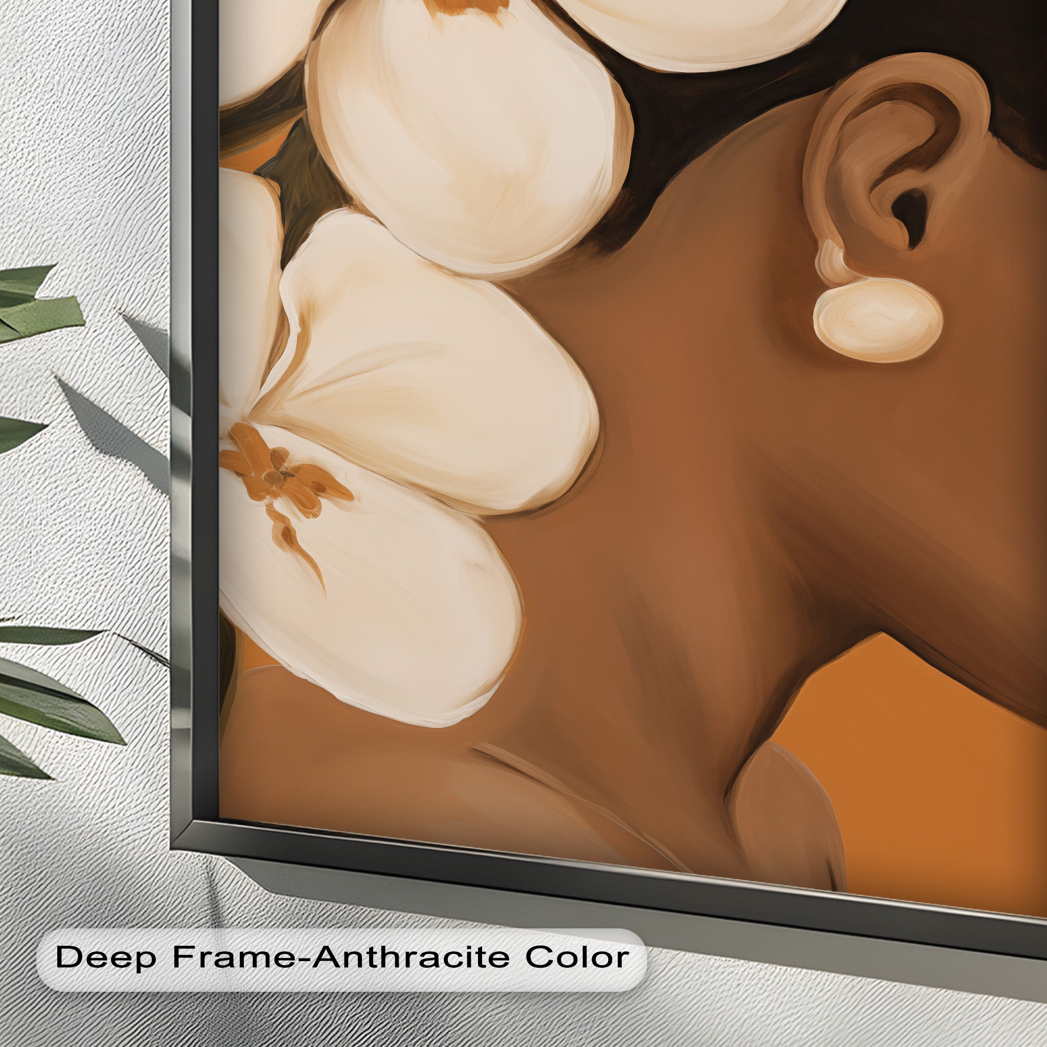 African Woman Wall Art - White Orchid Portrait Oil Painting on Canvas | Elegant Home Decor for Living Room, Bedroom & Office | Unique Gift Idea