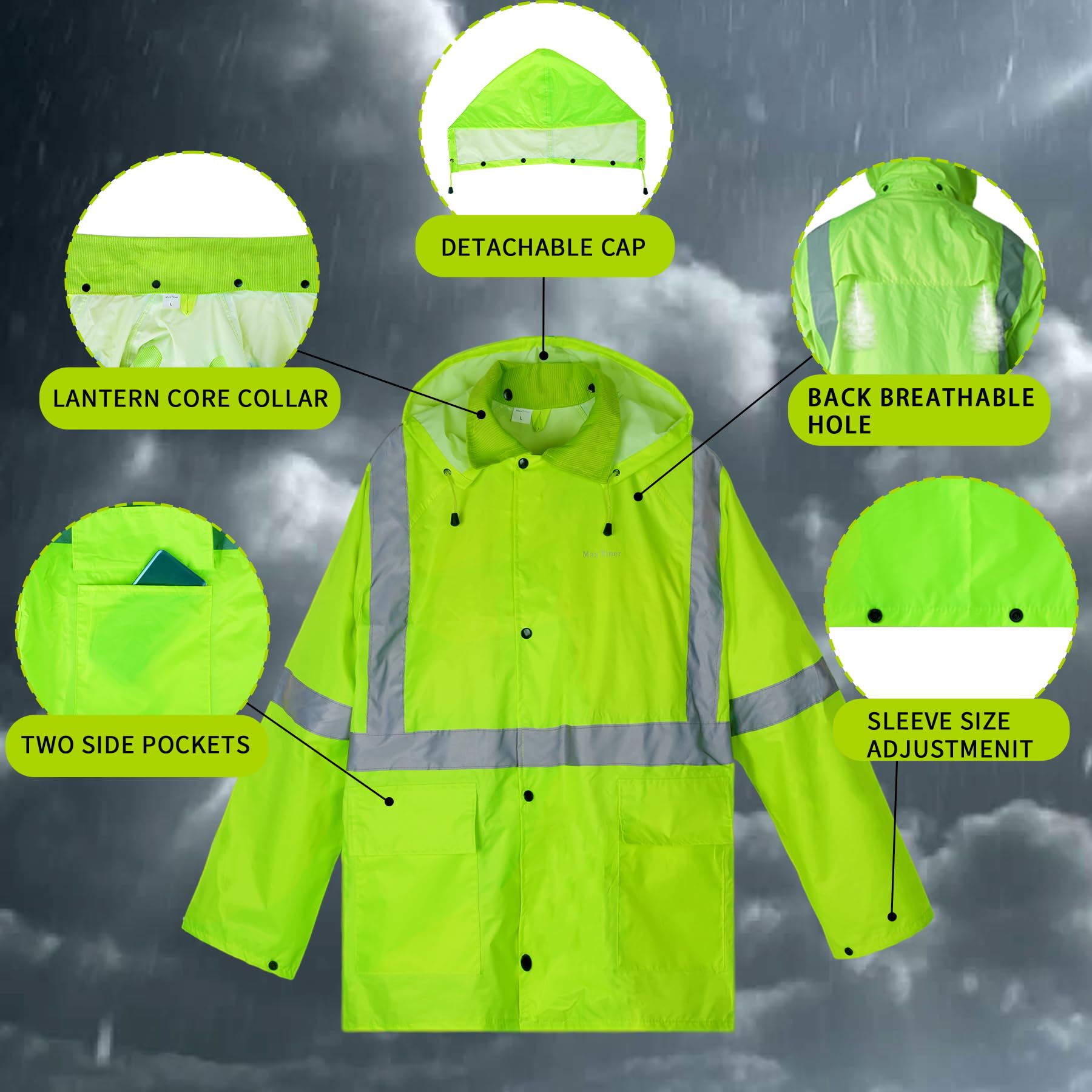 Men's Waterproof Rain Suit - High Visibility Reflective Workwear with Breathable Jacket & Pants for Outdoor Construction, Fishing & Hiking | All-Weather Protection
