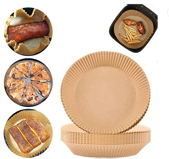 Air Fryer Disposable Paper Liners - 30/50 Pack Round Non-Stick Parchment Sheets for Cooking, Baking & Roasting | Oil & Water Proof | Fits Air Fryer Baskets, Microwave & Frying Pans | Perfect for Healthy Meals, Quick Snacks & Family Dinners