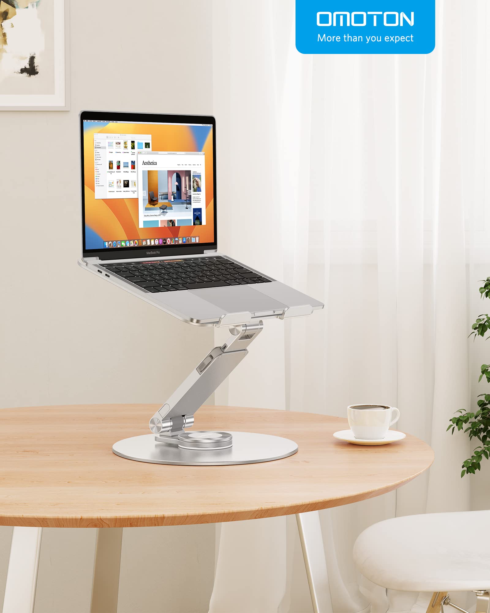 OMOTON 360°旋转升降铝合金折叠笔记本支架 - 适合16英寸以下MacBook及所有笔记本电脑，办公协作、家庭娱乐、远程学习多场景适用