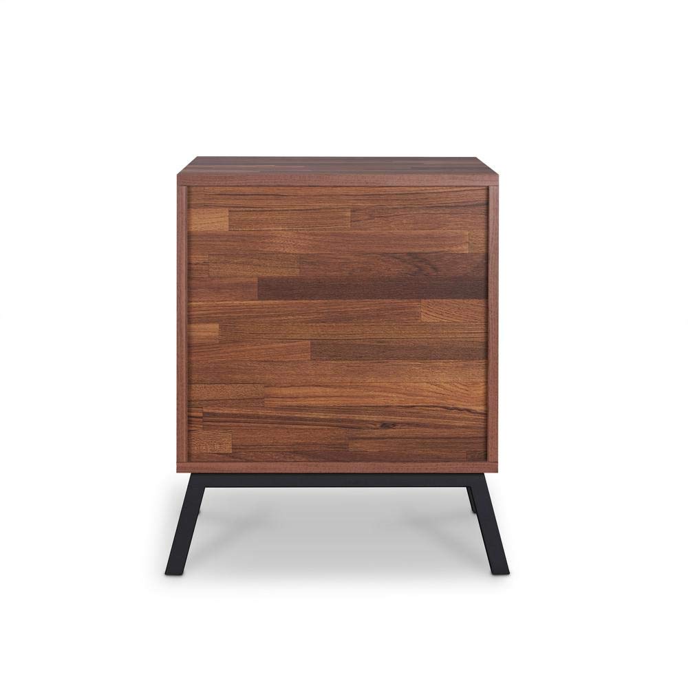 Modern 2-Drawer Nightstand with Metal Legs - Walnut & Black End Table for Bedroom, Living Room or Office - 18