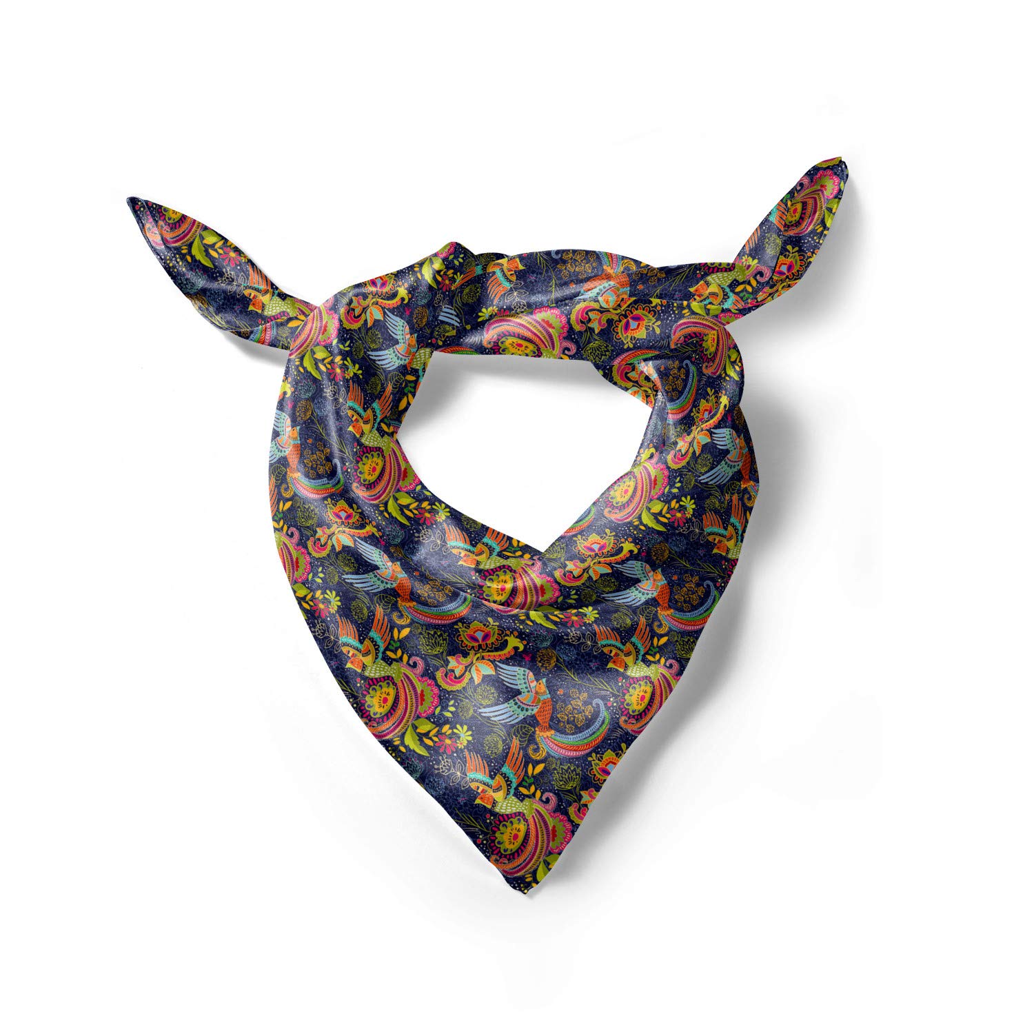Ambesonne Asian Hair Scarf - Cartoon Style Birds & Dots Head Wrap for Women | Boho Headband, Fashion Hair Accessory for Daily Wear, Yoga, Beach & Special Occasions