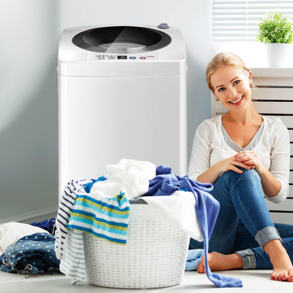 Giantex 8 LBS Portable Washing Machine with Spin Dryer - Full Automatic Compact Washer & Dryer Combo for Apartments, RVs, Dorms - Built-in Pump Drain for Easy Water Removal - Perfect for Small Spaces, Travel & Laundry Rooms