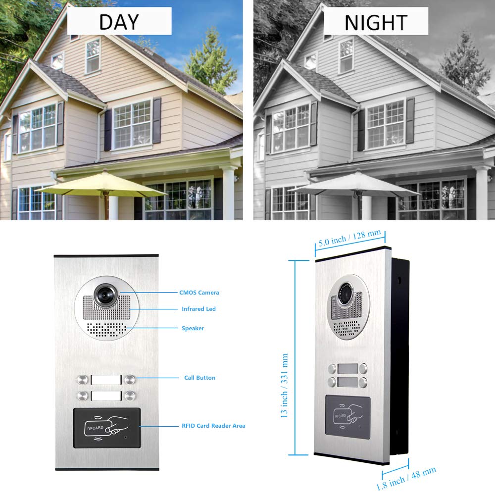 Upgrade 4 Units Apartment Intercom System - 7 Inch Touch Screen Video Door Phone Kit with Ethernet Cable Connection, Single Power Supply & ID Keyfobs for Home Security | Smart Access Control for Apartments, Condos & Gated Communities