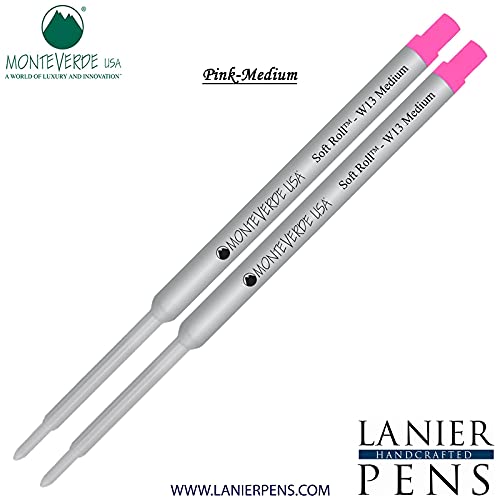 Monteverde Soft Roll Ballpoint Ink Refills 2-Pack - Pink Medium Tip 0.7mm - Compatible with Waterman Style Pens - Perfect for Office, School & Everyday Writing