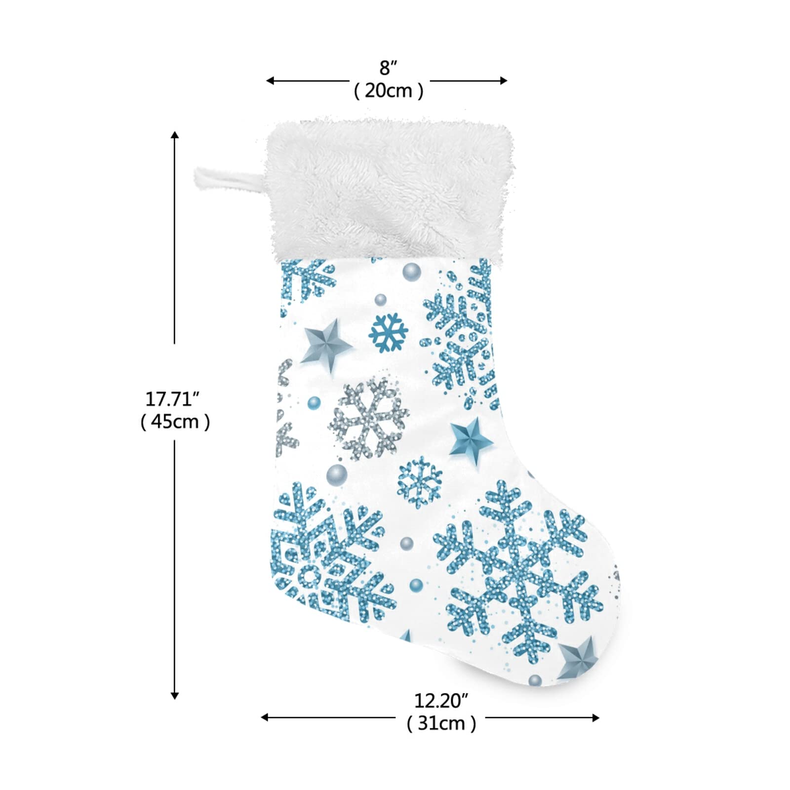 Christmas Stockings with Silver & Blue Glitter Snowflakes & Stars - 12
