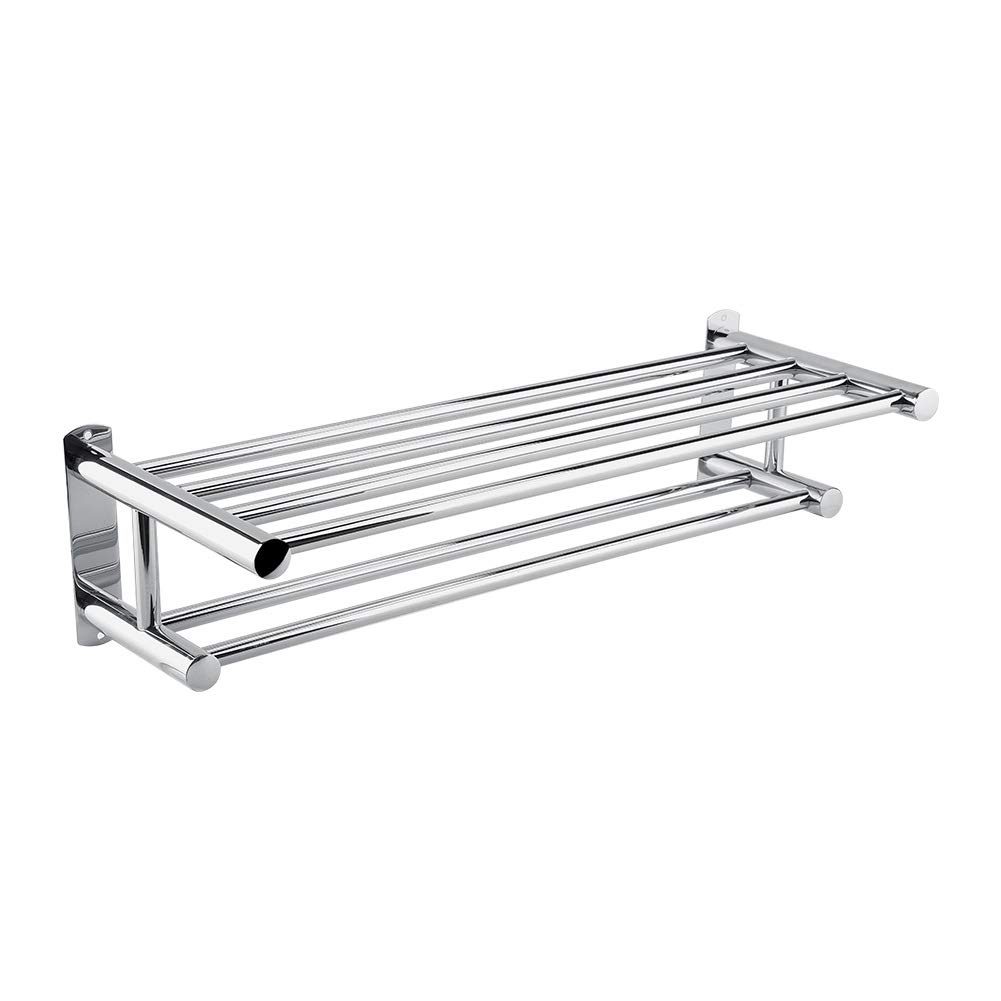 Premium Stainless Steel Towel Rack - Luxury Polished Chrome Bathroom Towel Holder & Wall Shelf | Space-Saving Storage for Bath Towels, Hand Towels & Robes - Perfect for Modern Homes, Apartments & Hotels