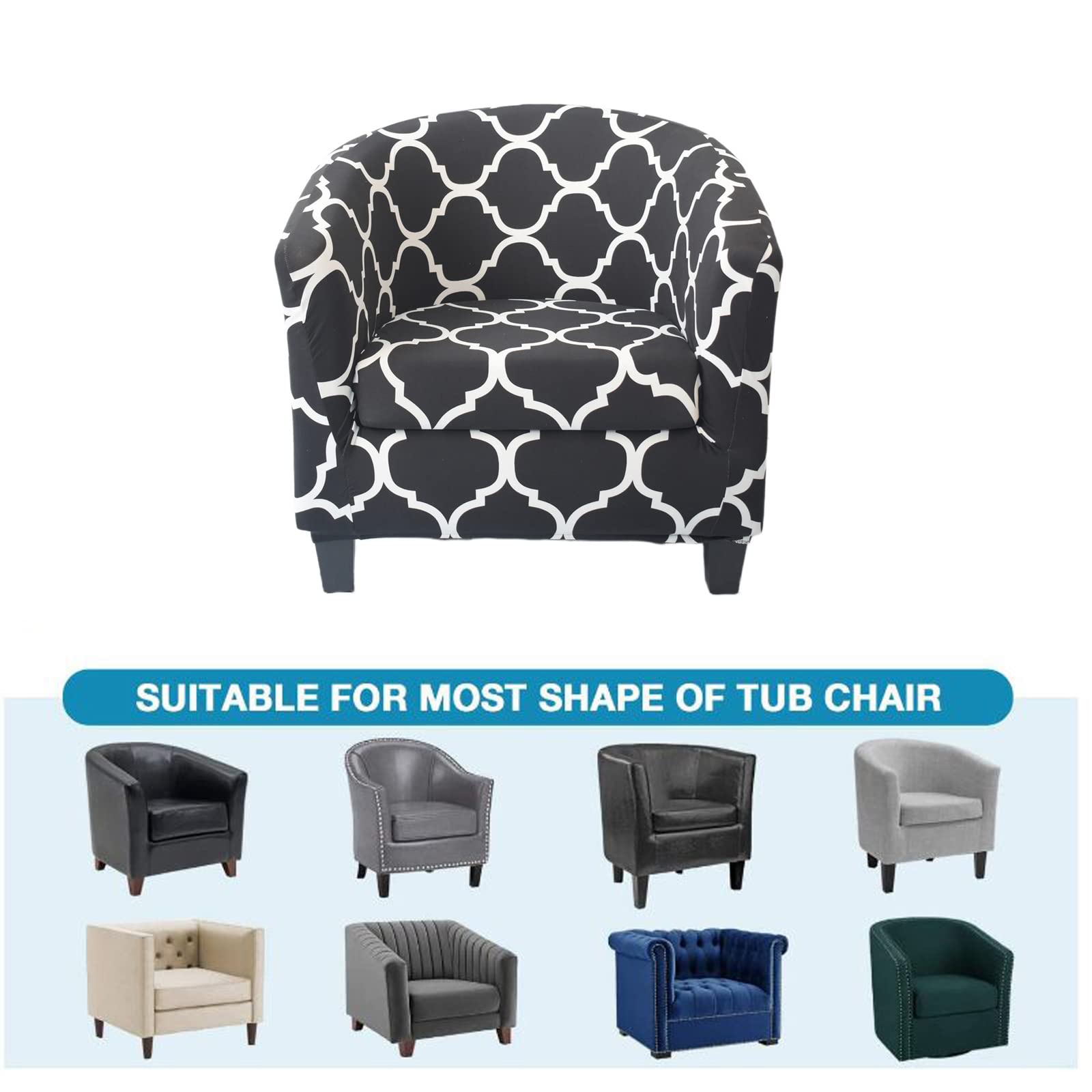 2-Piece Stretch Slipcover Set for Club Chairs & Barrel Swivel Chairs - Printed Furniture Protector Covers for Living Room, Office, or Dining Room - Easy Fit Armchair Covers (Style 04)