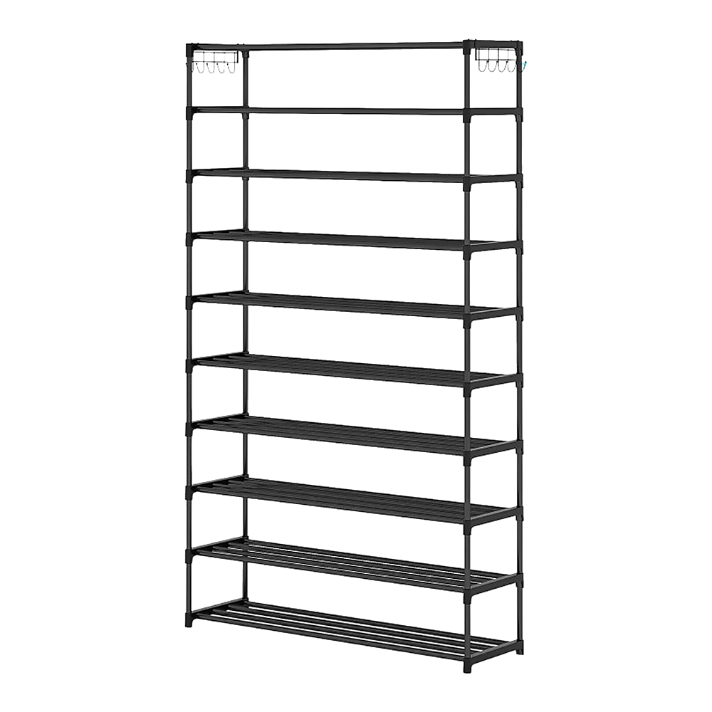 10-Tier Black Metal Shoe Rack Organizer - Large Capacity Storage for 50 Pairs of Shoes - Perfect for Closet, Entryway, and Bedroom Organization