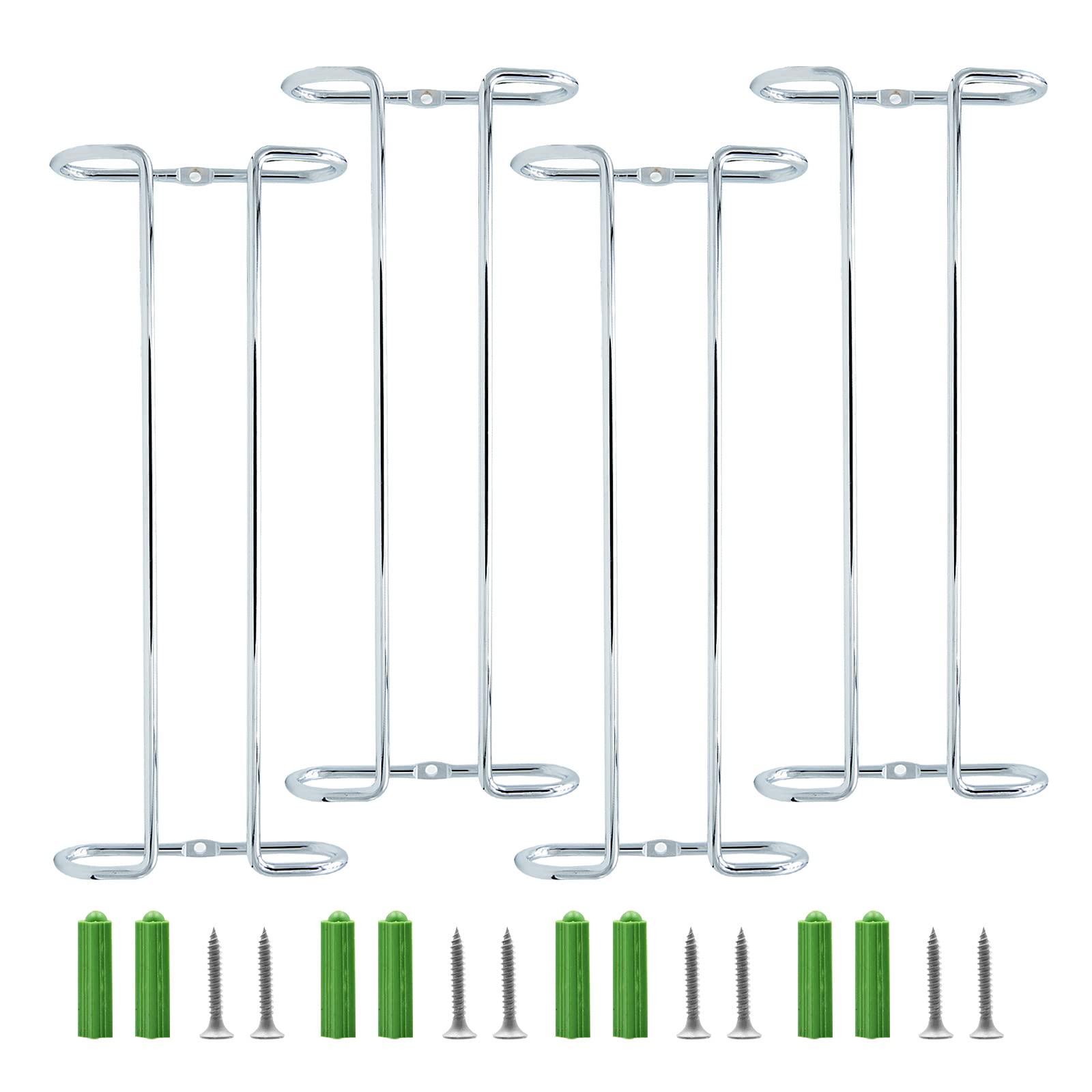 Under Cabinet Wine Glass Rack - 4-Piece Metal Stemware Holder with Drying Shelf for Bar & Kitchen | Space-Saving Hanging Storage for Wine Glasses, Cups & Stemware (Silver)