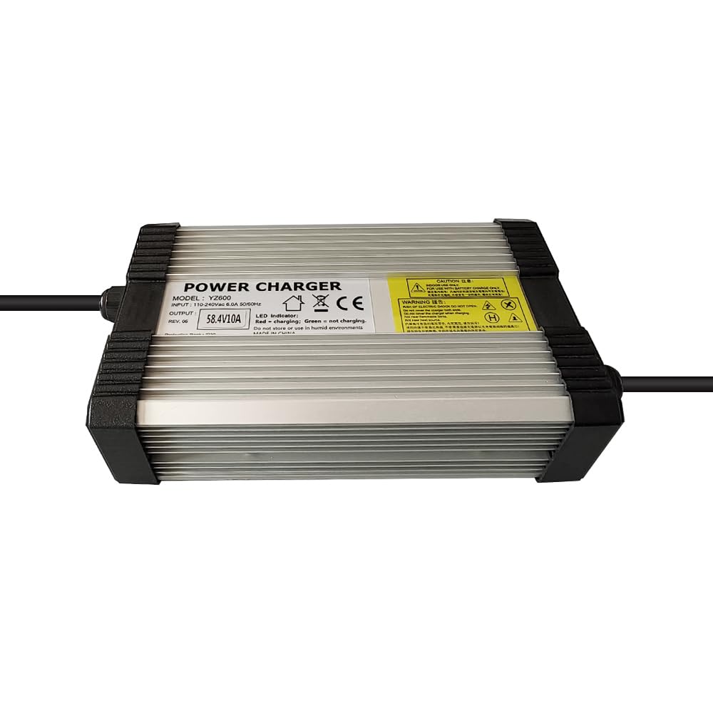 58.4V 10A Power Supply Adapter Charger for 16S 48V LiFePO4 Battery - High Power Aluminum Shell with 3-Prong Plug - Perfect for Electric Bikes, Scooters, and Solar Power Systems