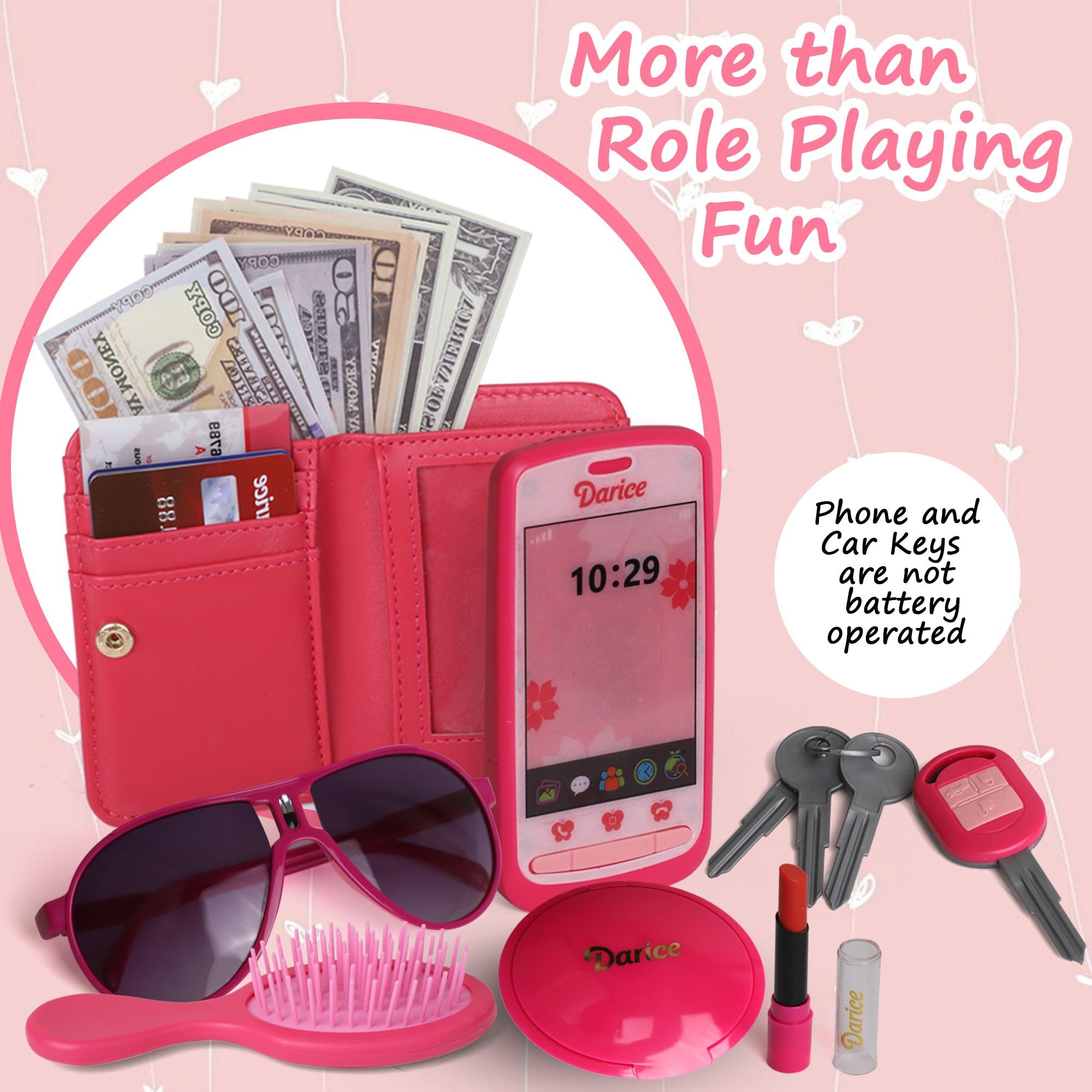 Darice Fashion Play Purse Set for Toddlers & Little Girls - Pretend Play Handbag with Toy Phone, Makeup, Wallet & Accessories - Perfect Dress-Up Toy for 3+ Year Olds - Ideal for Birthday Gifts, Role Play & Imaginative Play
