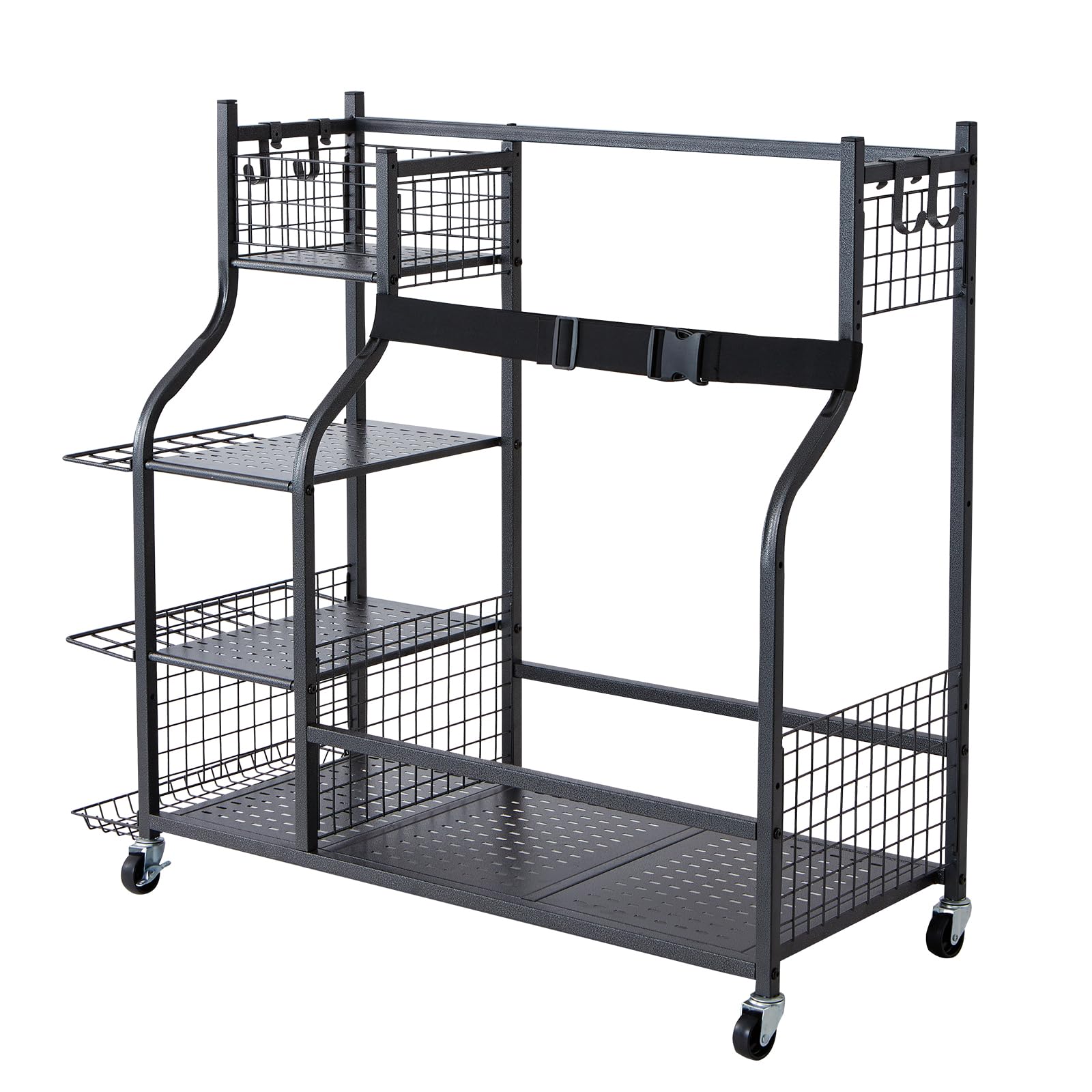 VEVOR Golf Storage Garage Organizer - 2 Golf Bag Stand Holder & Sports Equipment Rack with Wheels | Rolling Ball Cart for Outdoor Sports Gear, Toys & Accessories | Heavy-Duty Steel Construction in Black | Perfect for Garage, Basement & Backyard Organization