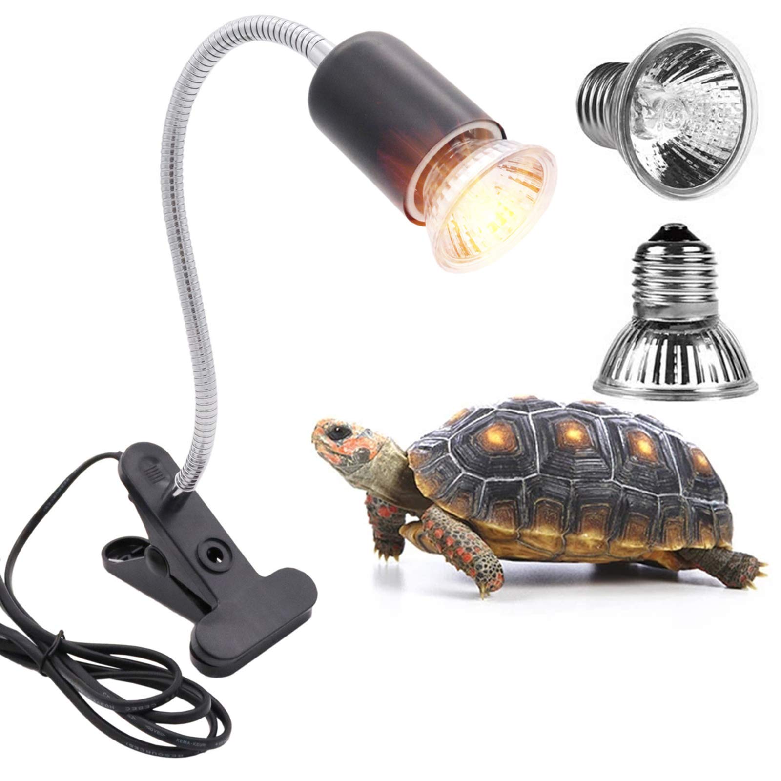 Adjustable Reptile Lamp Fixture Holder with 2 UVA UVB Bulbs - Clamp Stand for Heating Light, Baking Lamp for Aquariums, Pets, Plants, Lizards, Spiders & Snakes - Perfect for Terrariums, Vivariums & Reptile Habitats