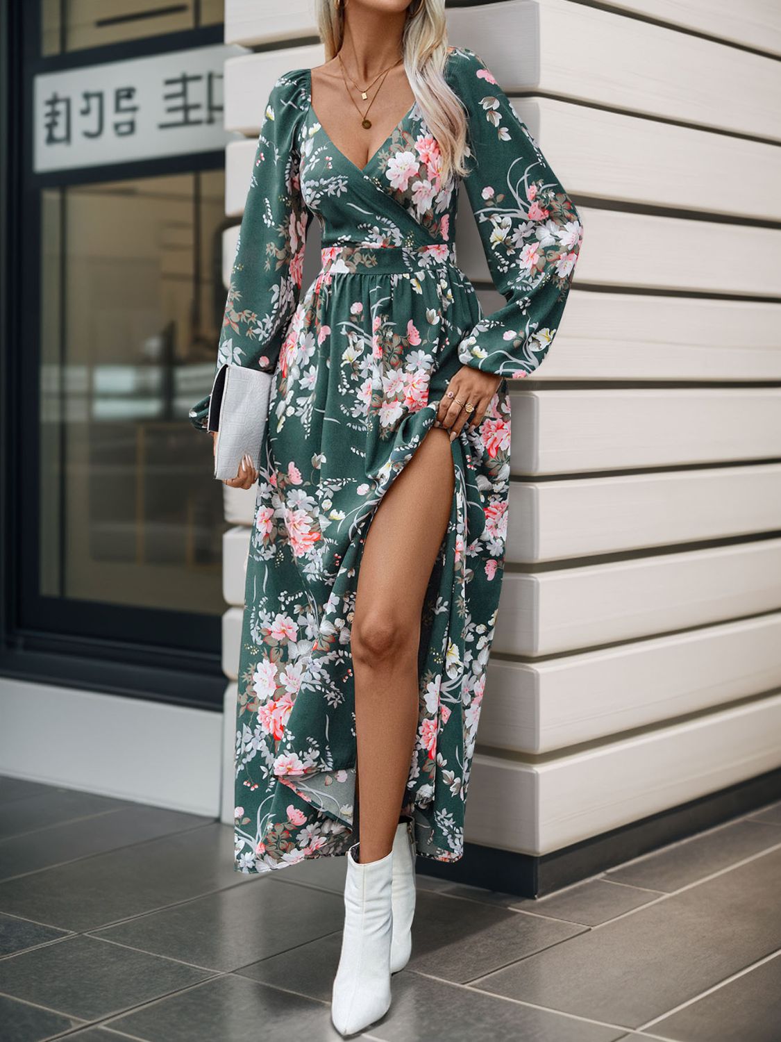 Elegant Long Sleeve Maxi Dress for Women - Flowy Boho Chic Evening Gown - Perfect for Parties, Weddings & Date Nights