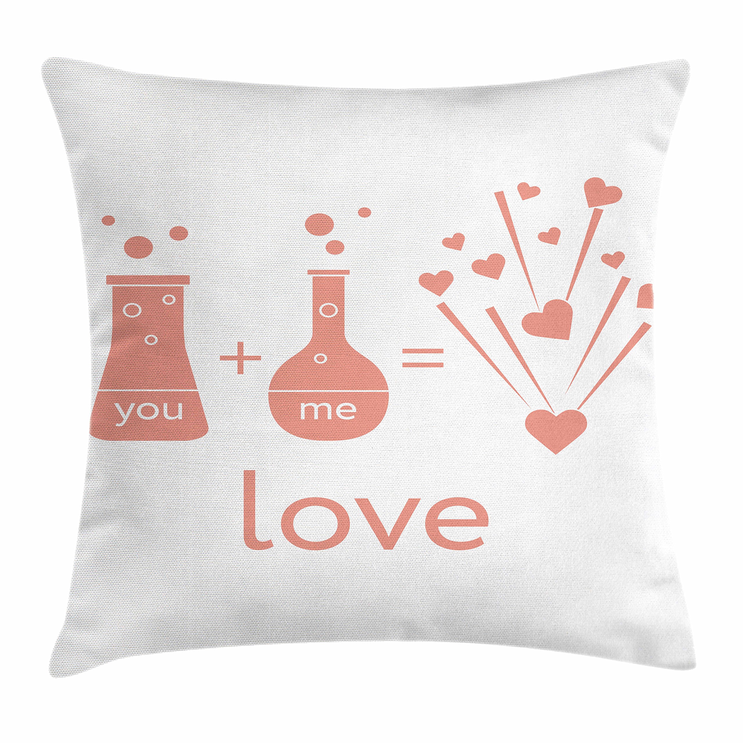 Lunarable You and Me Throw Pillow Cover - Chemistry of Love Hormones Laboratory Design, Romantic Humor Decorative Square Cushion Case 20x20 Inches, White Coral - Perfect for Couples Gifts, Valentine's Day & Home Decor