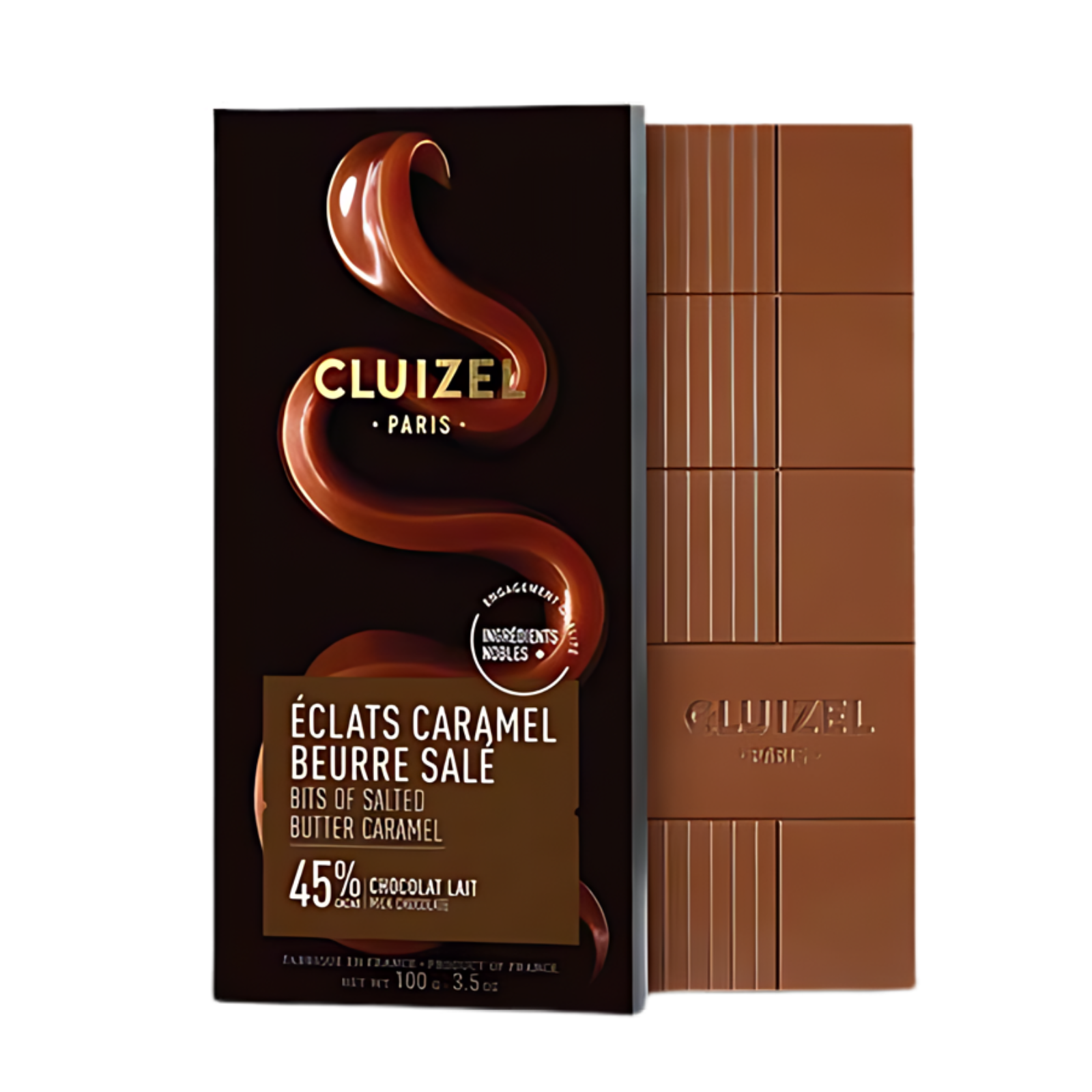 Cluizel Salted Butter Caramel Chocolate Bar 45% Cocoa - Gourmet Dark Chocolate with Sea Salt for Baking, Gifts & Dessert Lovers