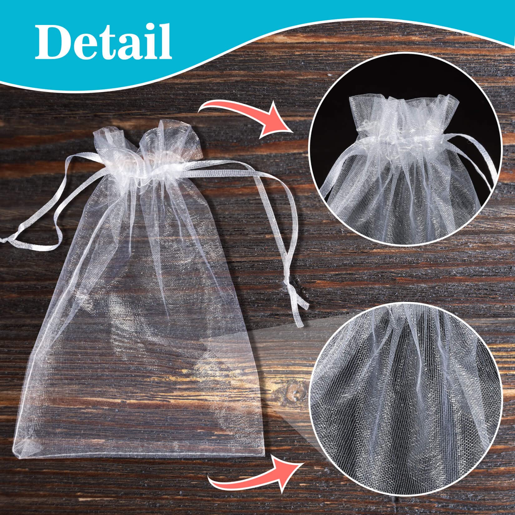 100PCS 5x7 Inch White Organza Bags - Small Drawstring Jewelry Gift Favor Bags for Wedding, Birthday, Christmas, Halloween, Eid Mubarak | Perfect for Candy, Fruit, Party Favors, and Small Gifts Wrapping