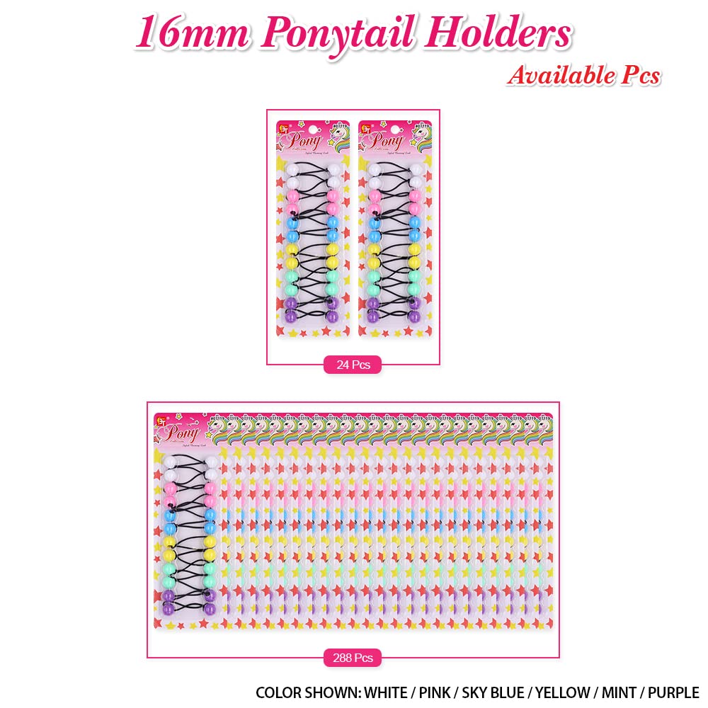 16mm Hair Accessories for Girls - 24 Pcs Bubble Twinbead Ponytail Holders with Balls for Kids & Toddlers (Purple, Green, Orange, Yellow, Azure, Red) - Perfect for School, Parties & Daily Hairstyles