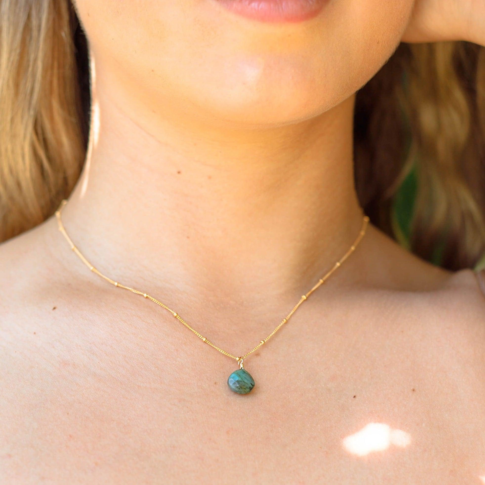 Tiny Emerald Teardrop Crystal Pendant Necklace - Elegant Green Gemstone Jewelry for Women | Perfect for Weddings, Parties & Special Occasions
