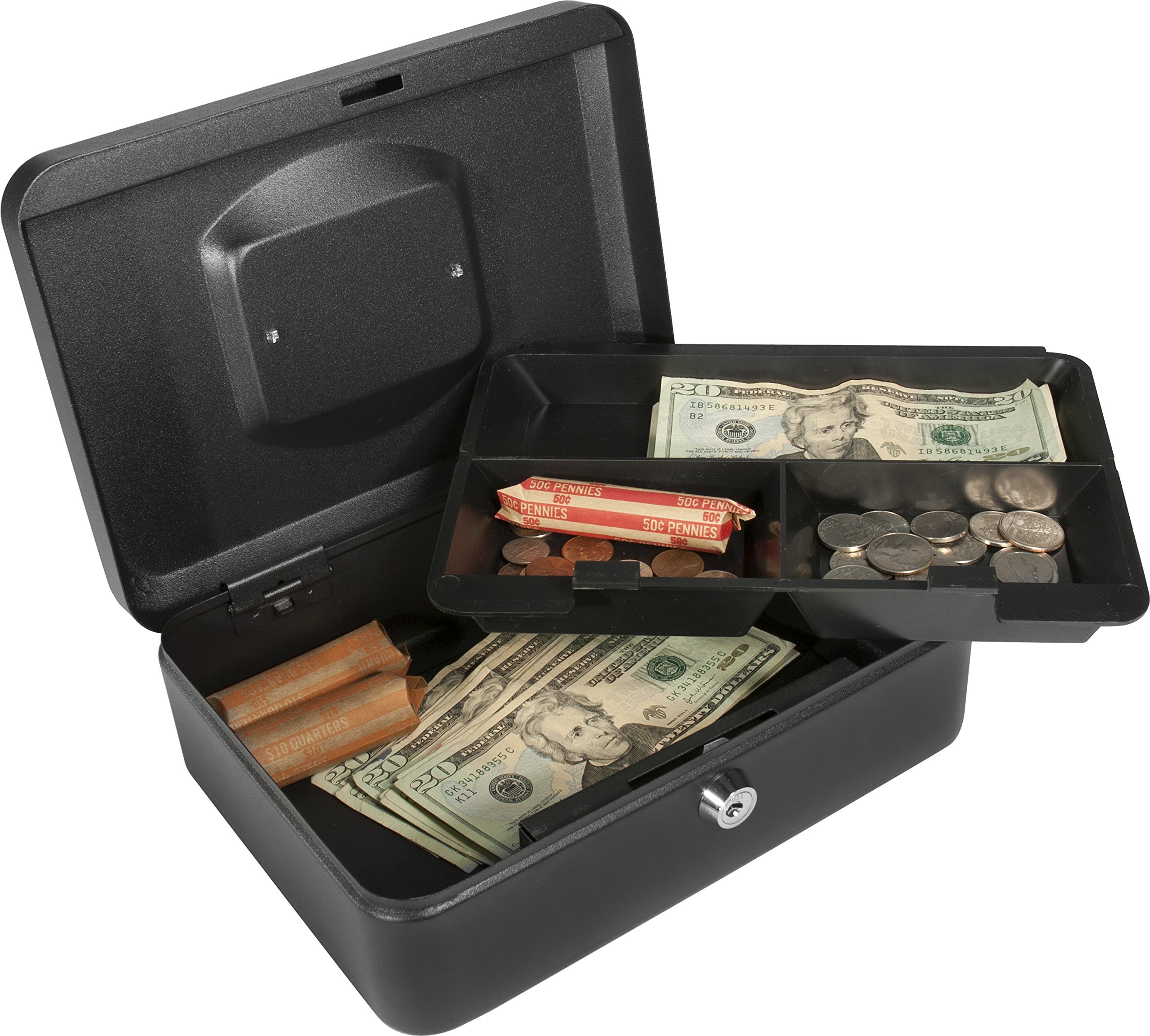 BARSKA 10-Inch Black Cash Box with Key Lock - Secure Money Storage for Home, Office, Retail & Small Business Use