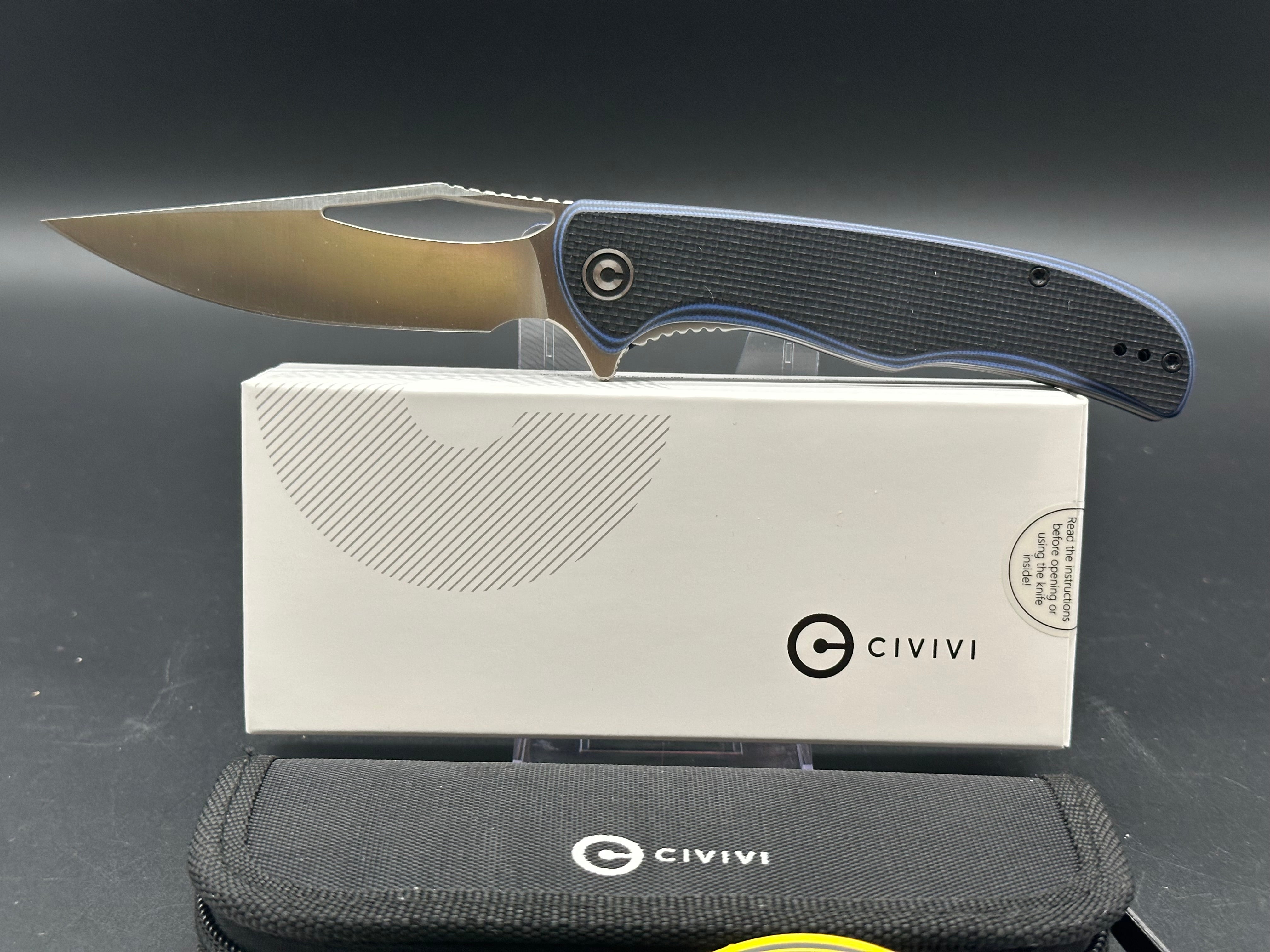 CIVIVI Shredder Liner Lock Folding Knife - Blue/Black Layered G10 Handle, 3.7