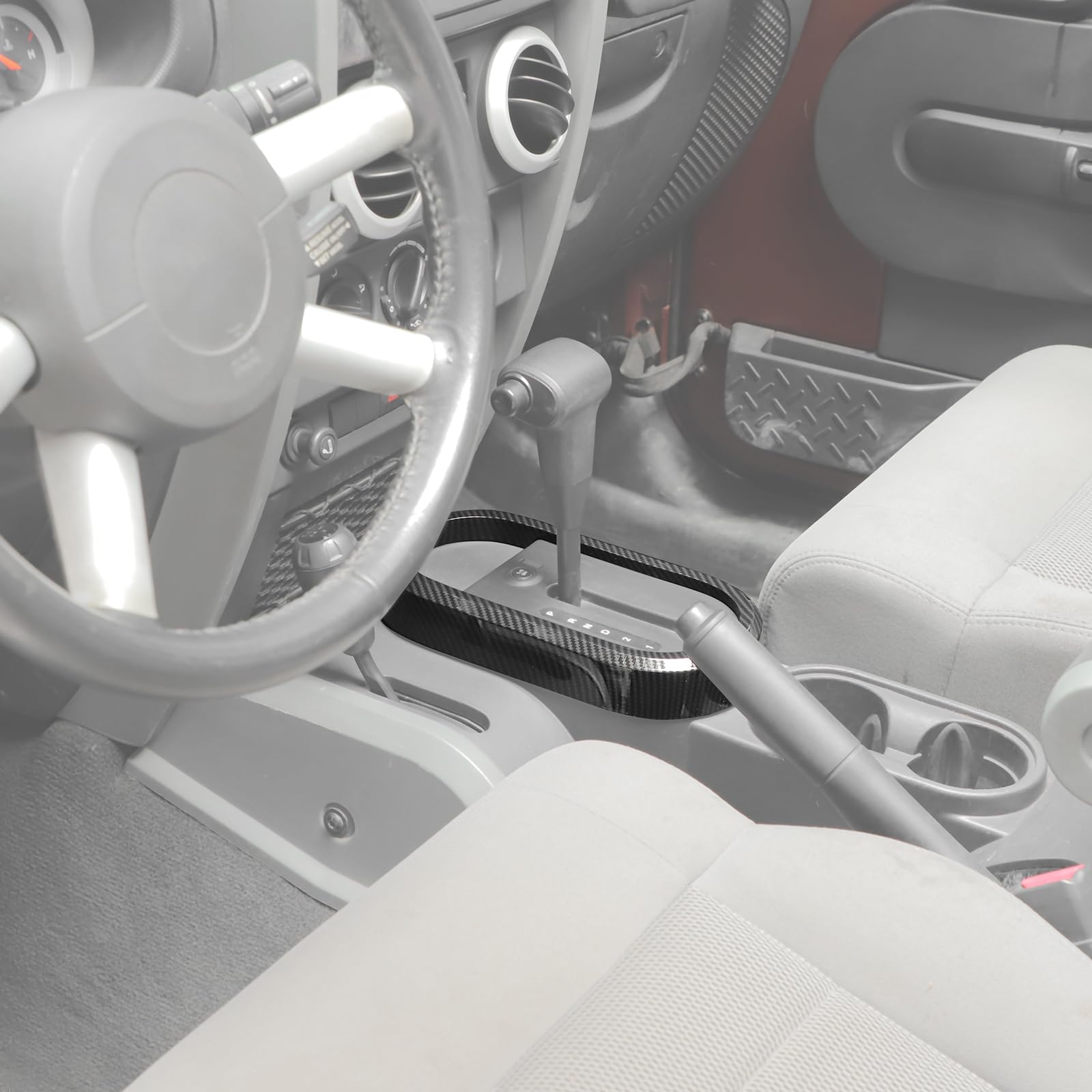 Carbon Fiber Gear Shift Panel Trim Cover for Jeep Wrangler JK & JKU (2007-2010) - Black ABS Interior Accessories | Upgrade Your Jeep's Interior Style & Protection