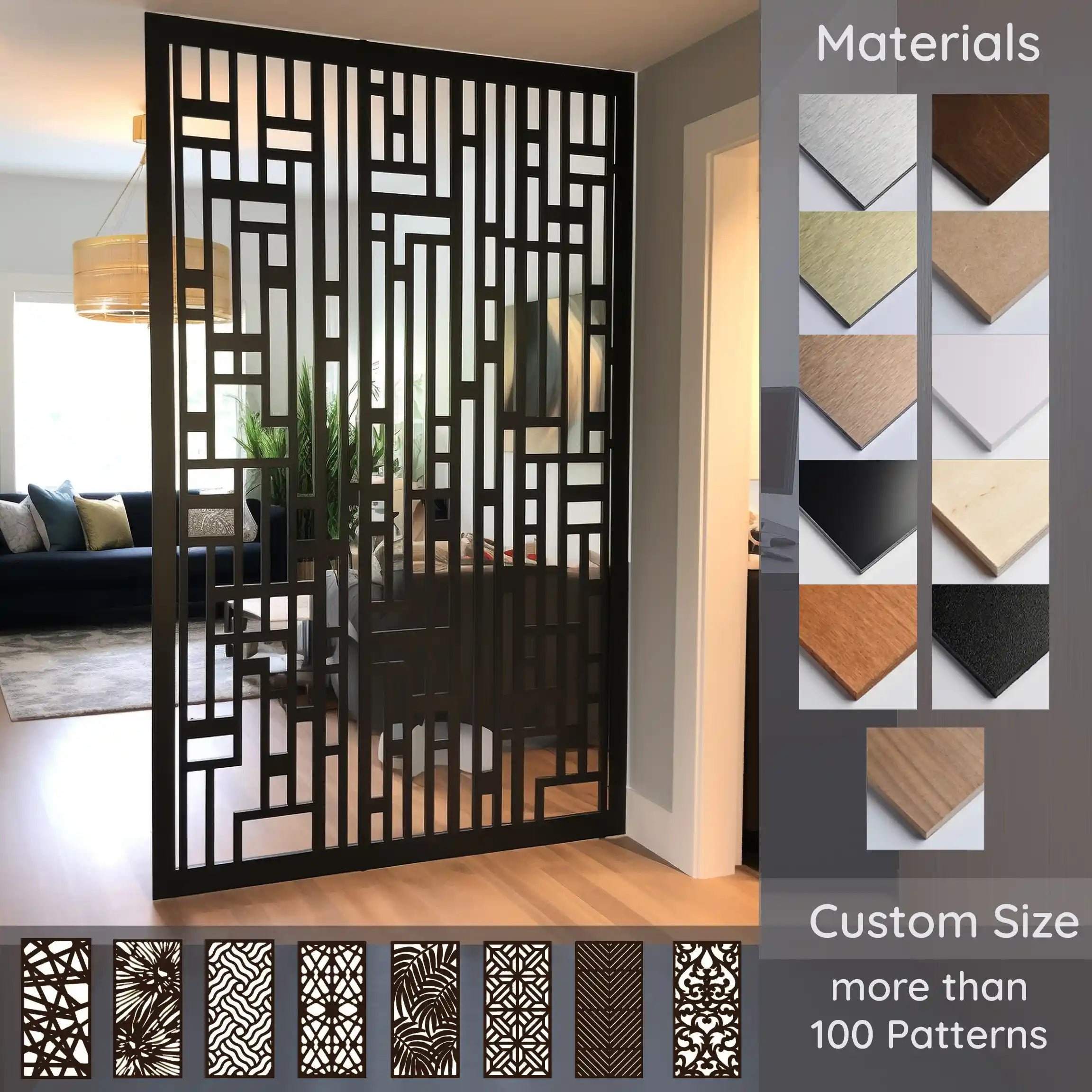 Custom Black Wall Panel Privacy Partition - Stylish Room Divider for Home Office, Bedroom & Living Room