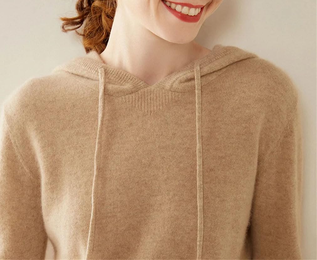 Women's Soft Cashmere Sweater - Long Sleeve Knitted Hooded Pullover, Loose Fit Winter Tops for Casual Wear & Office Outfits