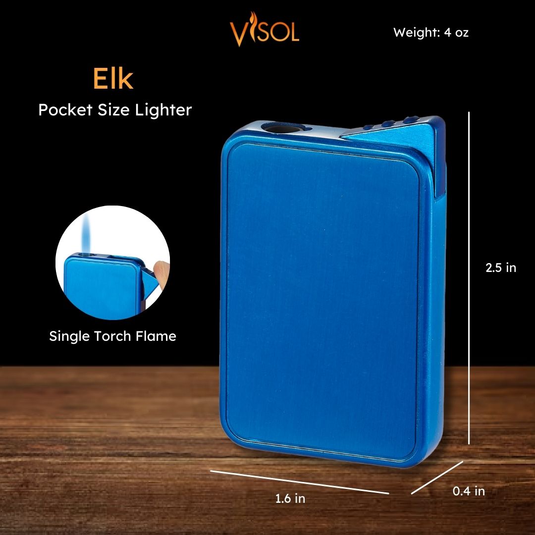 Premium Visol Elk Single Flame Cigar Lighter - Blue | Windproof Butane Torch for Cigars, Cigarettes & Outdoor Use | Perfect for Smoking, Camping & Gifts