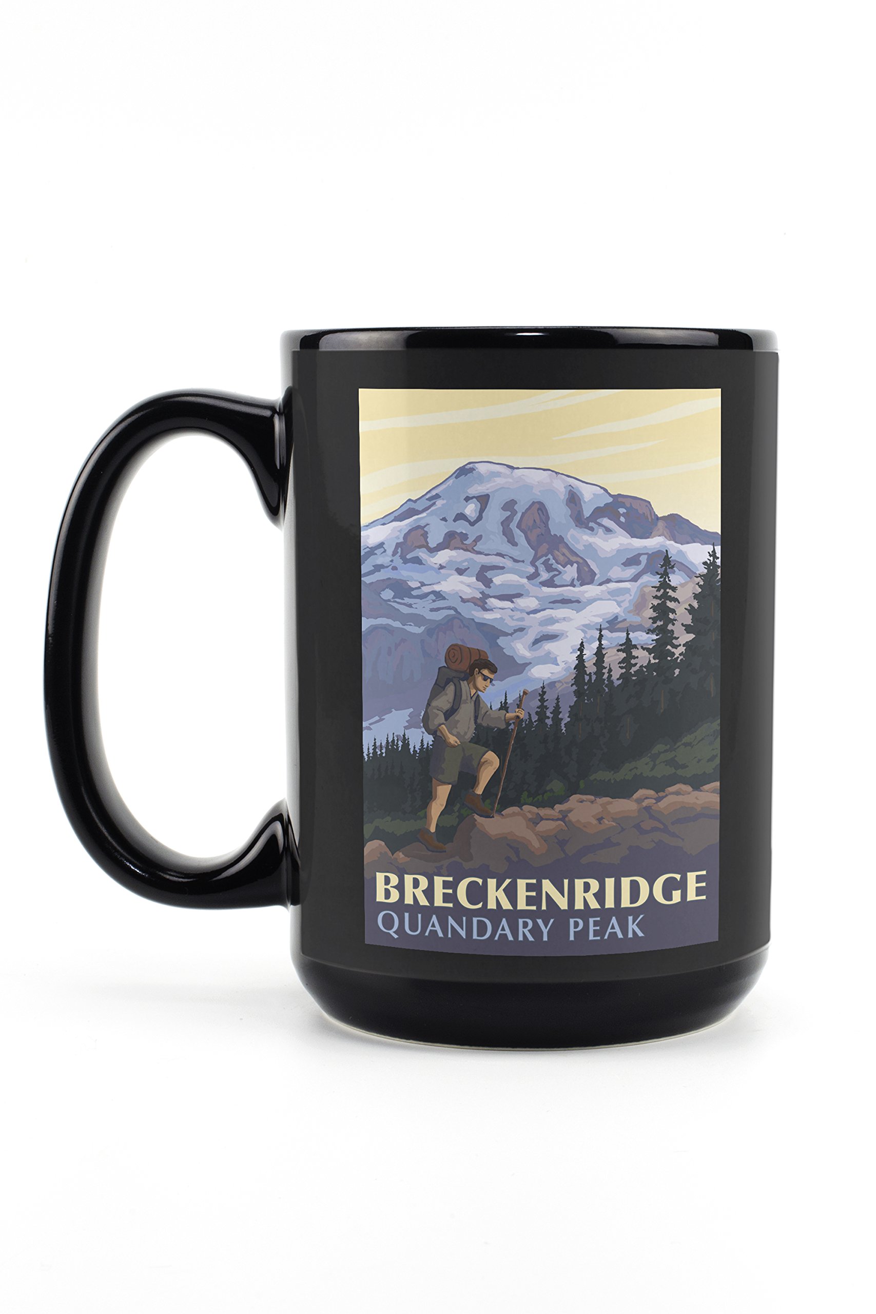 Lantern Press Breckenridge Colorado Quandary Peak Mountain Hiker 15oz Black Ceramic Coffee Mug - Microwave & Dishwasher Safe - Perfect for Hiking, Camping & Outdoor Adventures