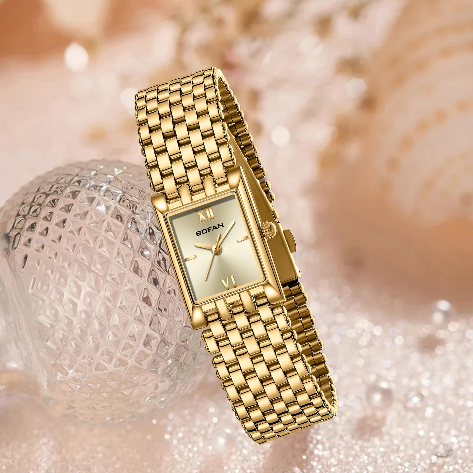 Luxury Gold Watches for Women - Stainless Steel Quartz Wristwatch with Square Dial, Waterproof & Adjustable Band (Includes Tool) - Perfect for Casual Wear, Office & Special Occasions
