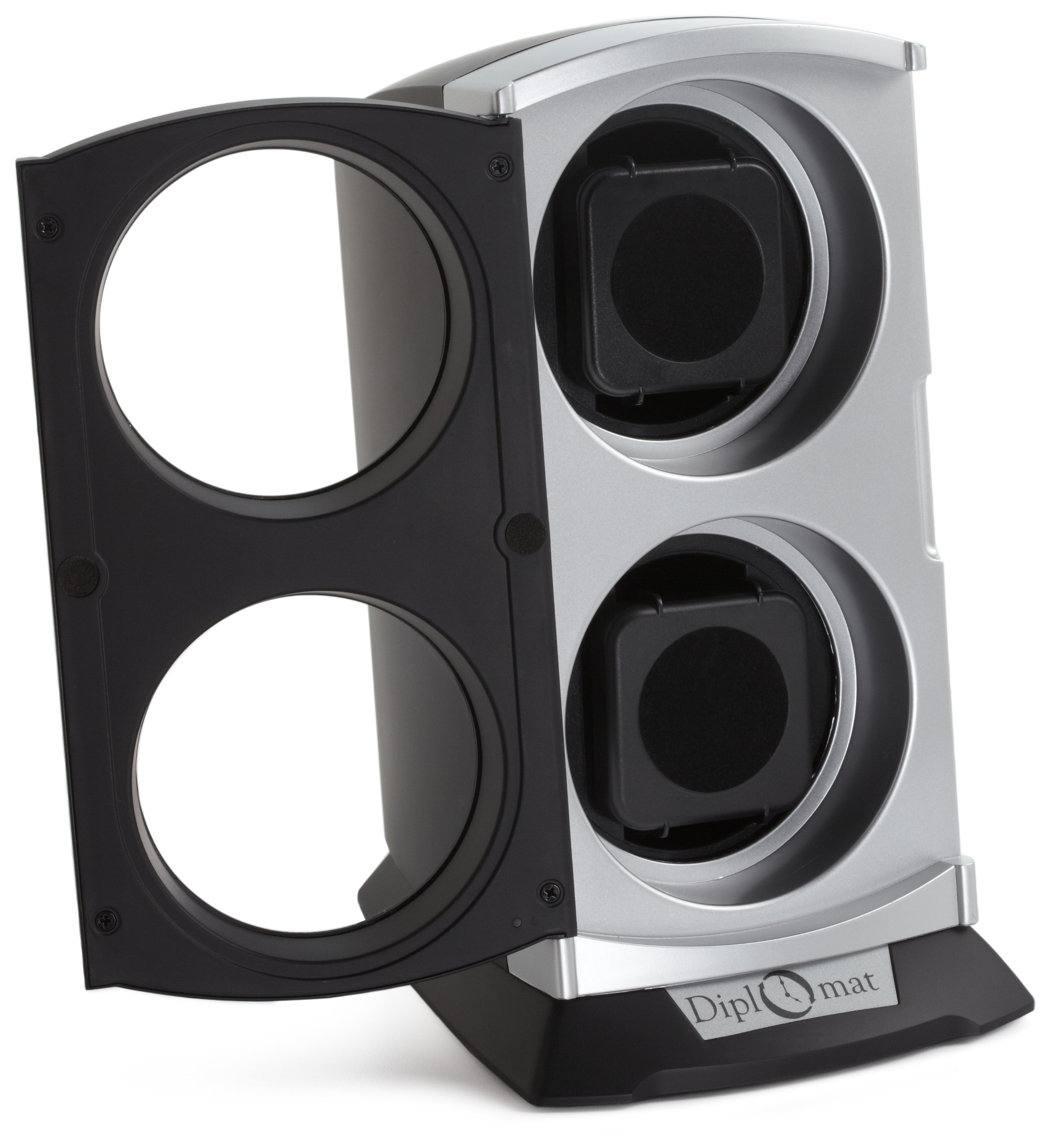Premium Diplomat Double Watch Winder - Metallic Silver & Black - Built-in IC Timer - Perfect for Automatic Watch Storage & Display (Home/Office/Travel Use)