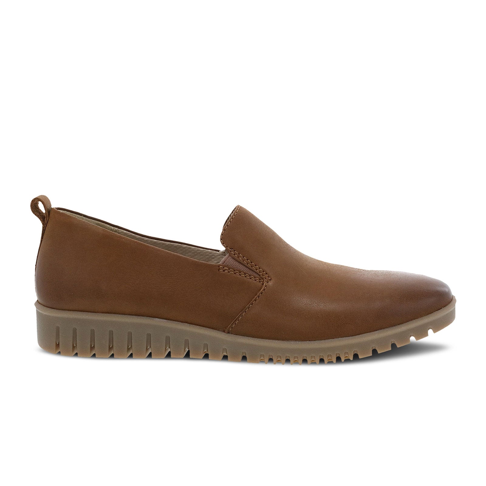 Dansko Linley Slip On Women's Comfortable Loafers - Tan Burnished Calf Leather Shoes for Nurses, Teachers & Office Professionals