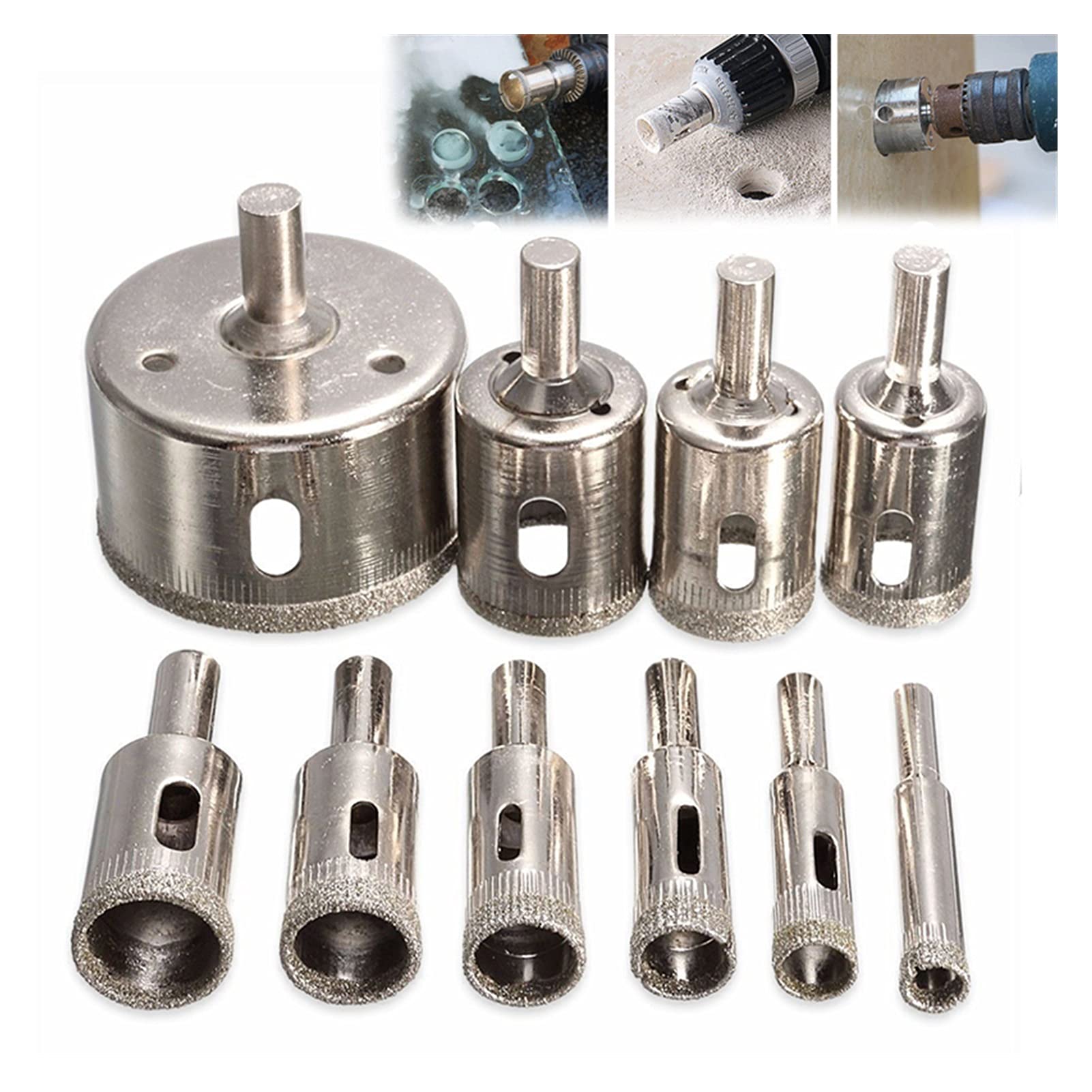 10pcs Diamond Drill Bit Set 6-30mm, Diamond Coated HSS Hole Saw for Tile, Marble, Glass, Ceramic - Professional Core Drill Bits for Power Tools - Perfect for DIY Home Projects, Bathroom Renovations & Craft Work