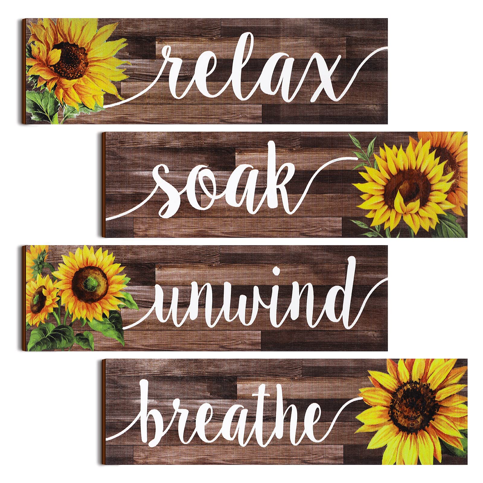 Farmhouse Sunflower Wall Decor - Rustic Wooden Signs for Bathroom & Kitchen (Brown) - Home Decor