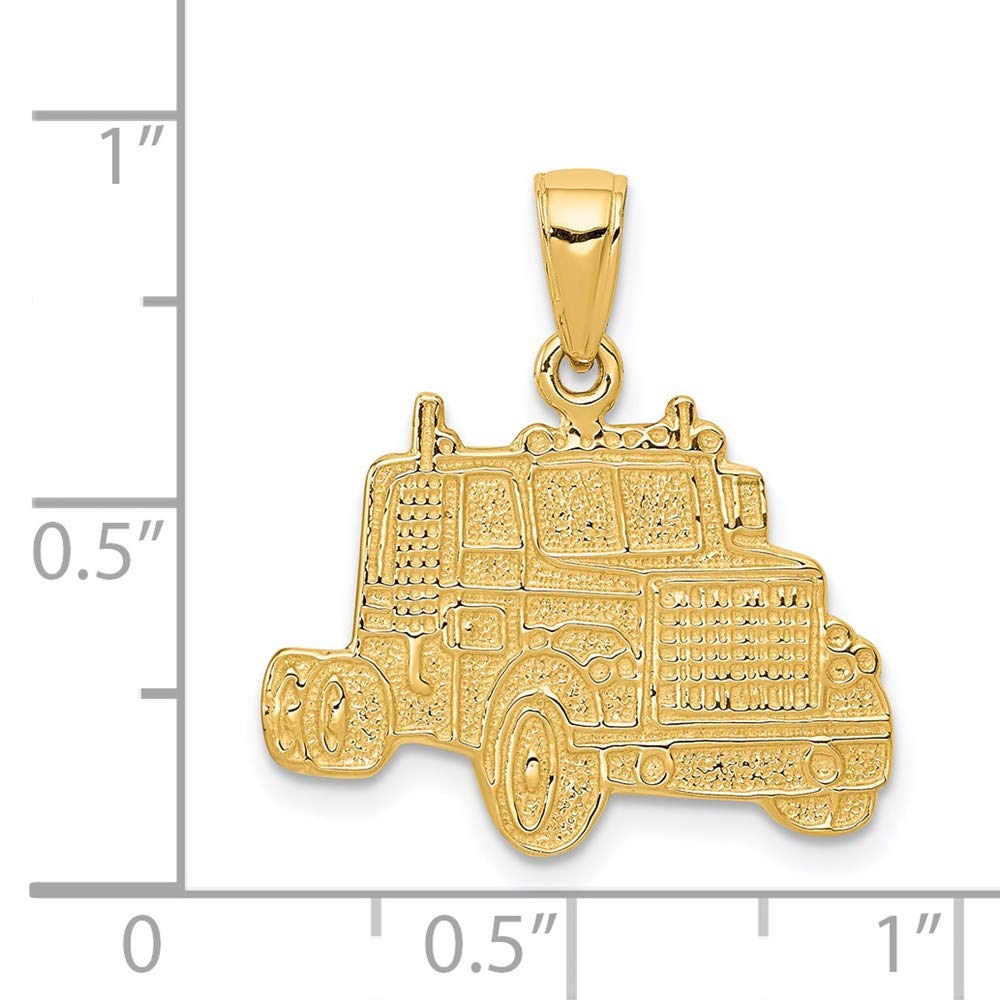 14k Yellow Gold Semi Truck Pendant - Black Bow for Truckers