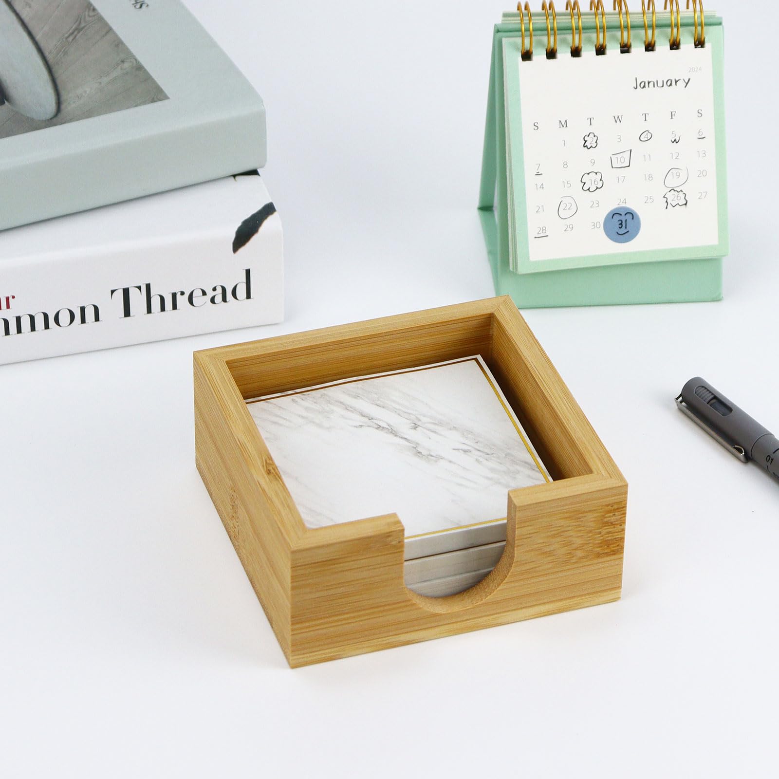 Wooden Bamboo Sticky Note Holder - Memo Organizer & Paper Dispenser for School, Office, Home Desk - Perfect for Notes, Reminders & Desk Organization