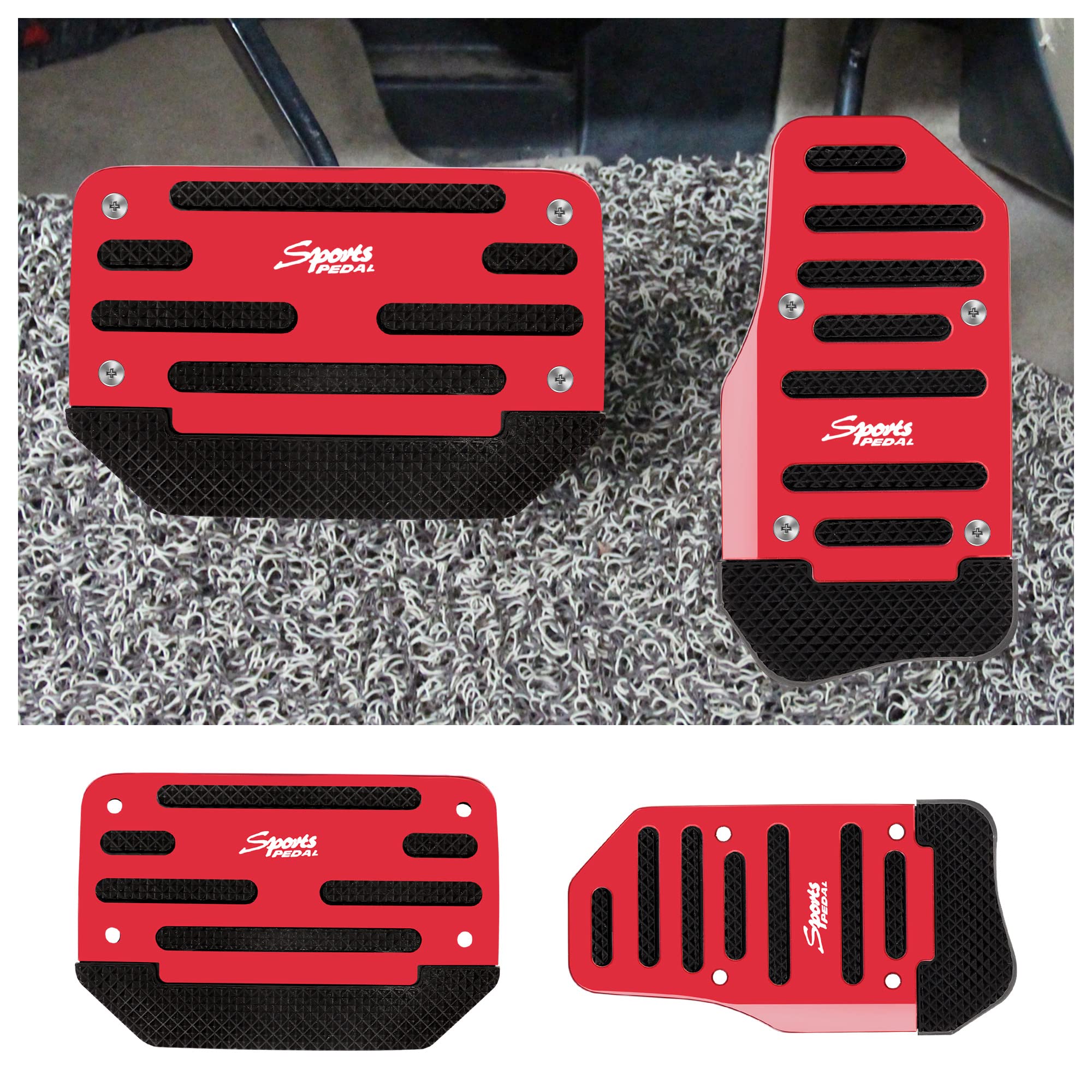 2PCS Non-Slip Auto Pedal Covers - Aluminum Alloy Gas & Brake Pedals for Sporty Cars - Universal Car Accessories for Safe Driving (Red)