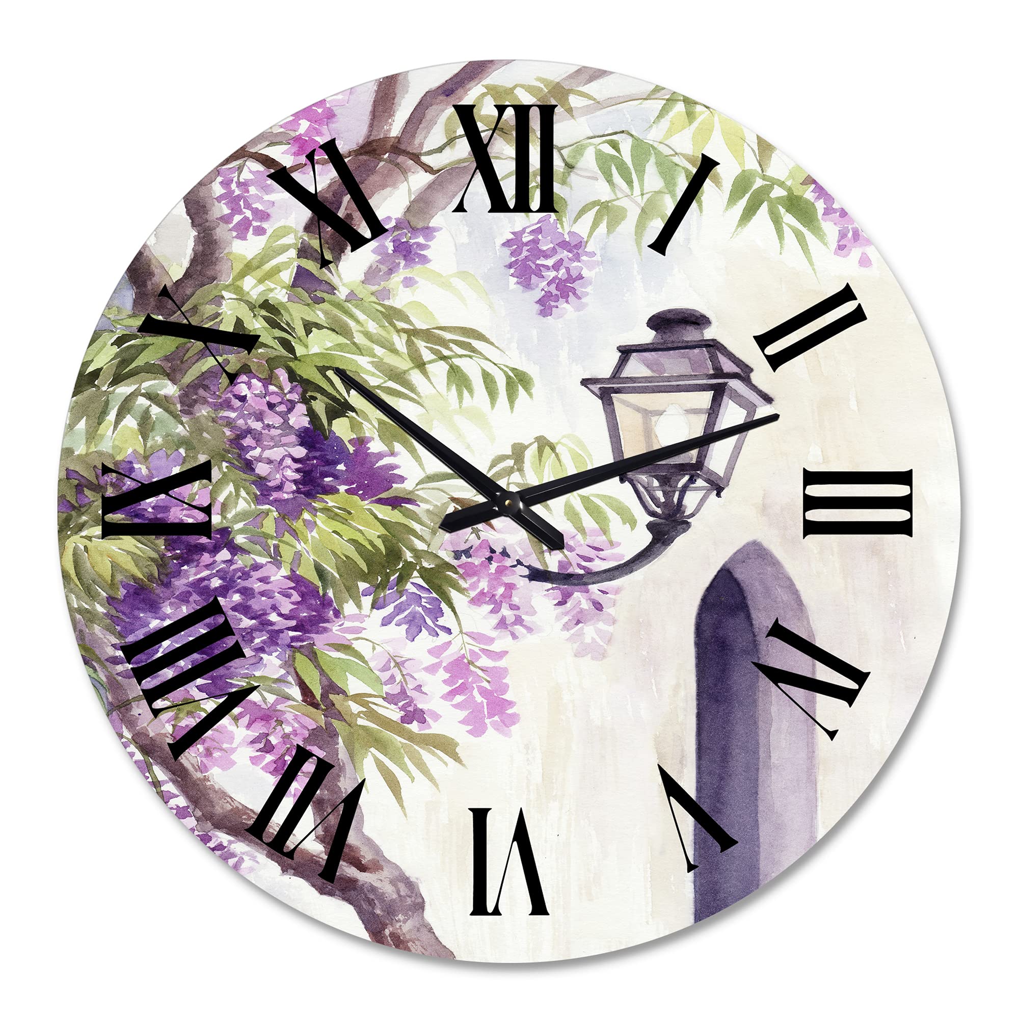 DesignQ Traditional Wall Clock 'Wisteria and Lantern' - Large Landscape & Nature Wall Clock for Living Room, Bedroom, Office Decor - Perfect for Home, Office & Gift Giving