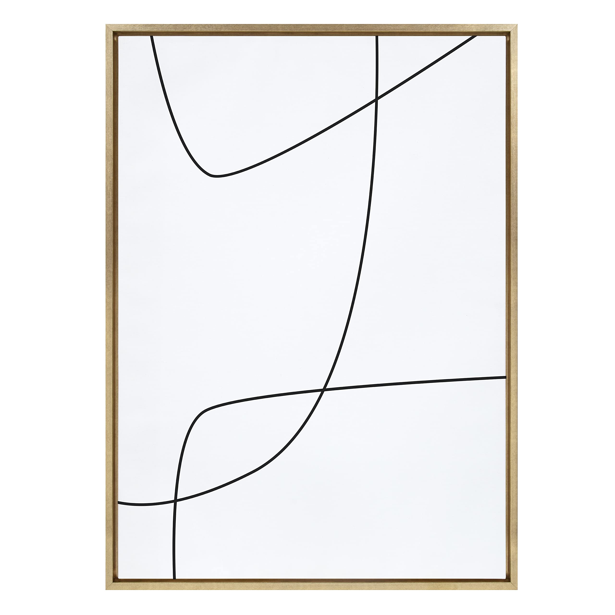 Kate & Laurel Sylvie Modern Line Abstract Black & White Framed Canvas Wall Art - 28x38 Inches, Gold Frame - Contemporary Glam Decor for Living Room, Bedroom & Office