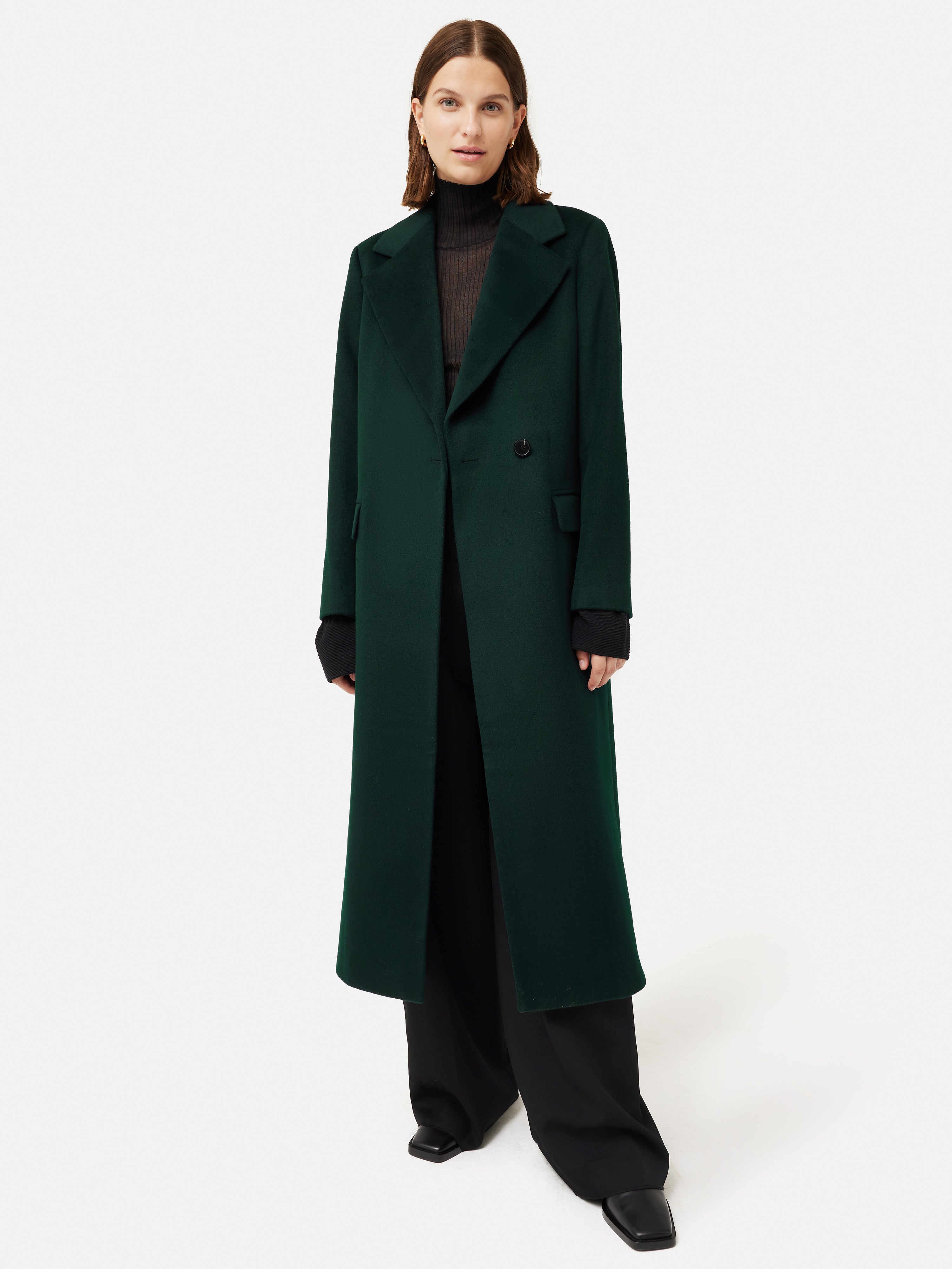 Premium Wool Maxi City Coat for Women - Elegant Green Winter Overcoat | Perfect for Office, Travel & Formal Occasions