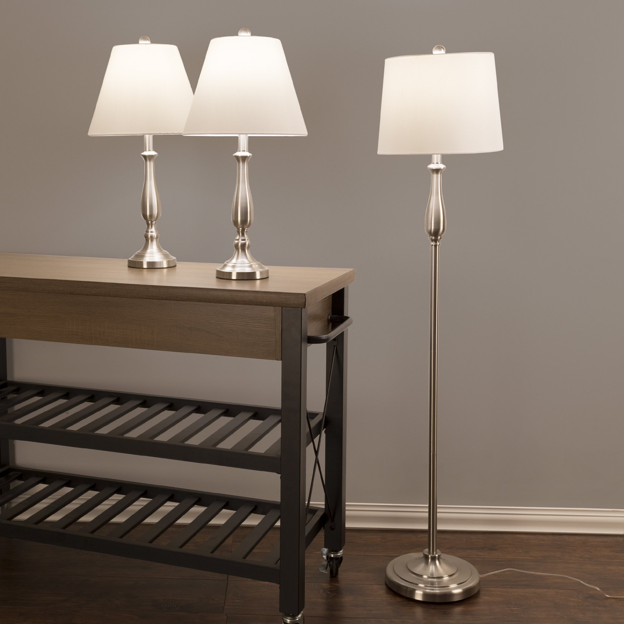 3-Piece Home Lighting Set - 2 Table Lamps & 1 Floor Lamp in Silver for Living Room, Bedroom & Office Decor | Modern Lighting Fixtures by Lavish Home | Perfect for Ambient & Task Lighting