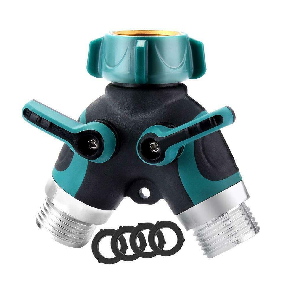 **Lxcom 2-Way Y Hose Connector - Garden Hose Splitter Adapter with Comfortable Rubber Grip & 4 Rubber Washers - Perfect for Lawn, Garden, and Outdoor Watering**