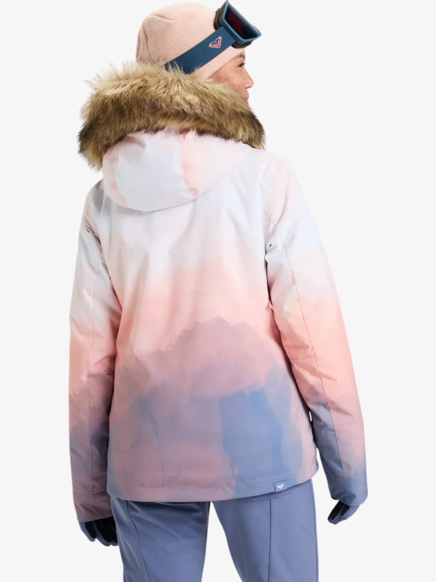 Roxy Women's Jet Ski Snow Jacket - Waterproof Winter Coat for Skiing & Snowboarding - Warm Insulated Hooded Puffer Jacket in White Coral