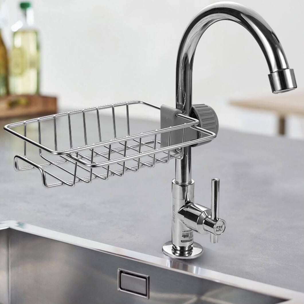 Stainless Steel Kitchen Sink Organizer - Faucet Rack, Soap Holder, Sponge Drainer & Dish Drying Rack - Space Saving Sink Shelf for Kitchen Cabinet Storage - Perfect for Small Apartments & Compact Kitchens
