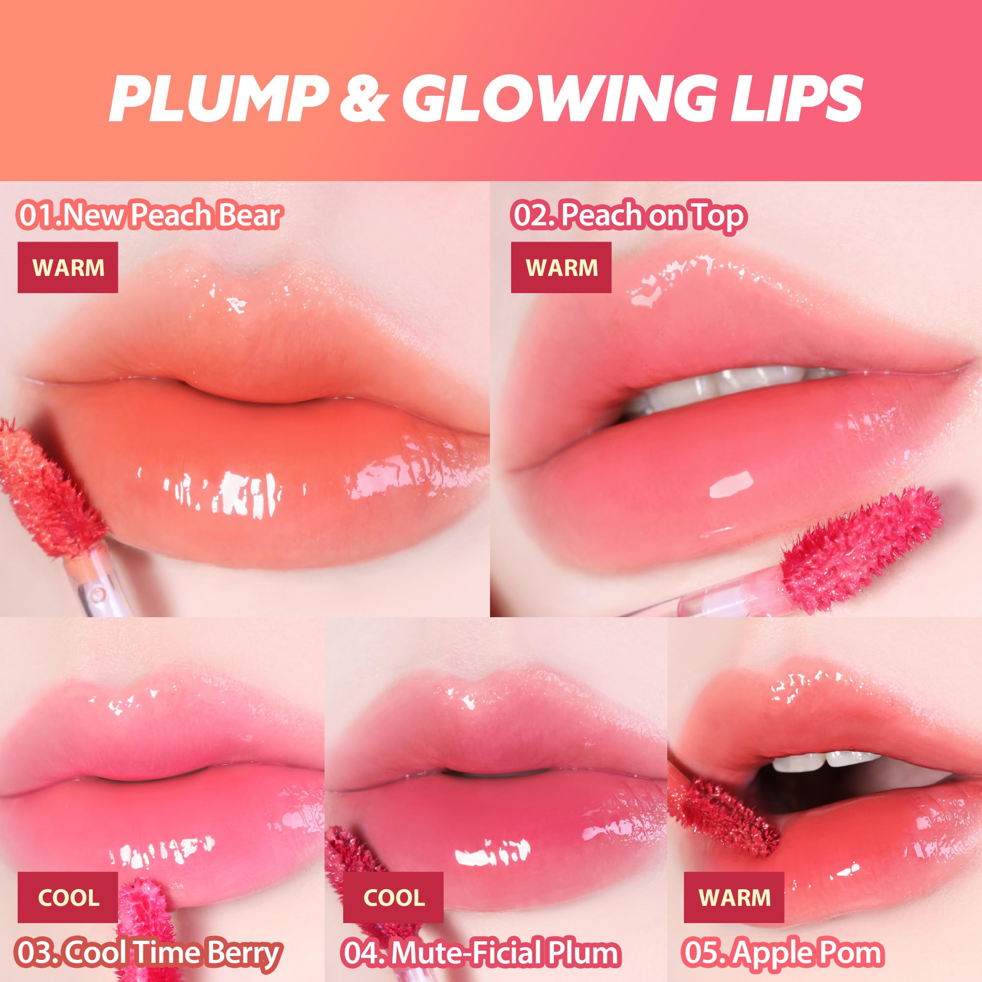 MILKTOUCH Jelly Lip Glow Tint - Hydrating Lip Gloss with Long-Lasting Moisture, Lip Stain, Lightweight & Non-Sticky, Radiant Shine, Korean Lip Oil (01 New Peach Bear) | Perfect for Daily Wear, Date Night, Valentines Gifts & Makeup Collection