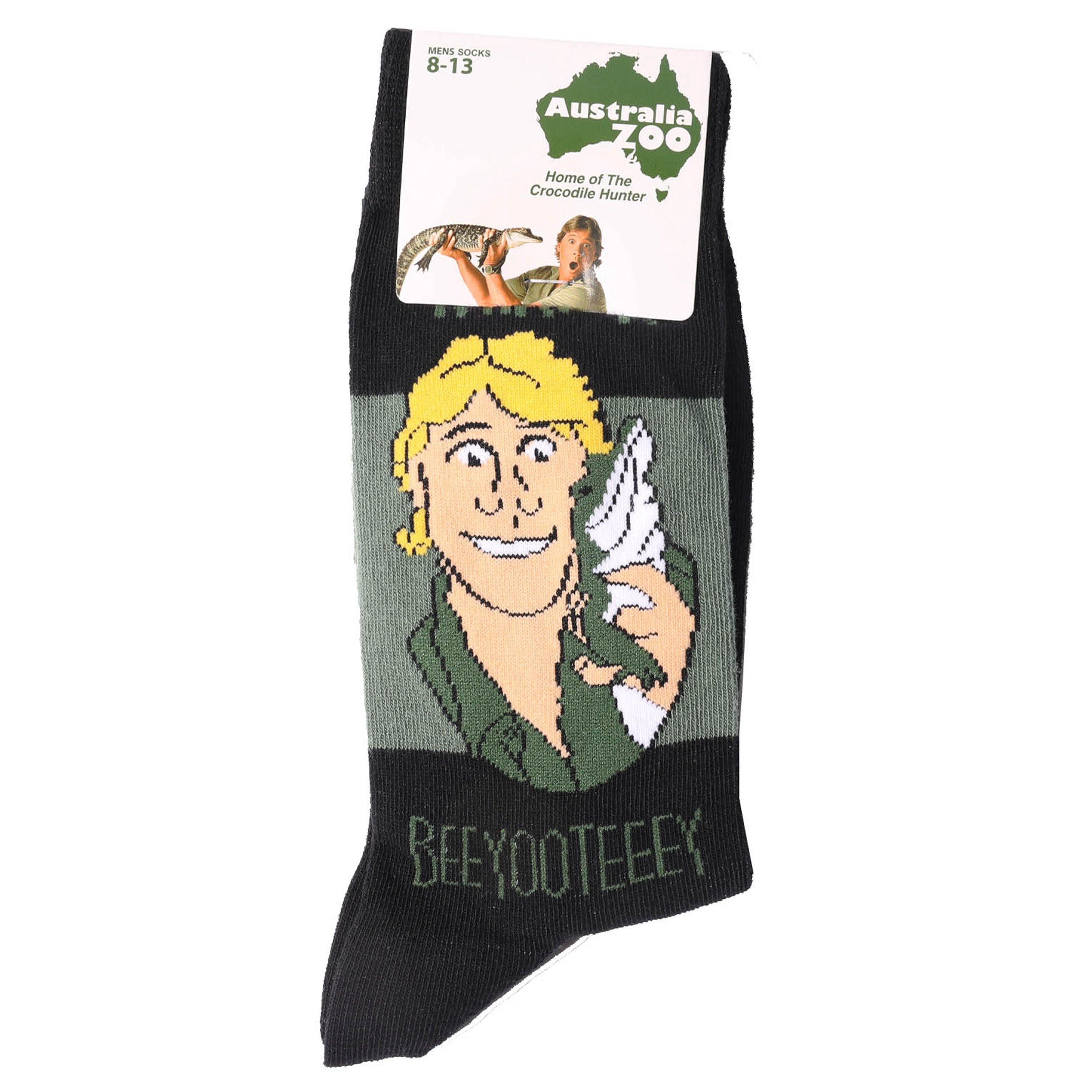 Men's Australia Zoo Beeyooteeey Cotton Crew Socks - Green | Comfortable & Breathable Casual Socks for Everyday Wear, Hiking & Travel