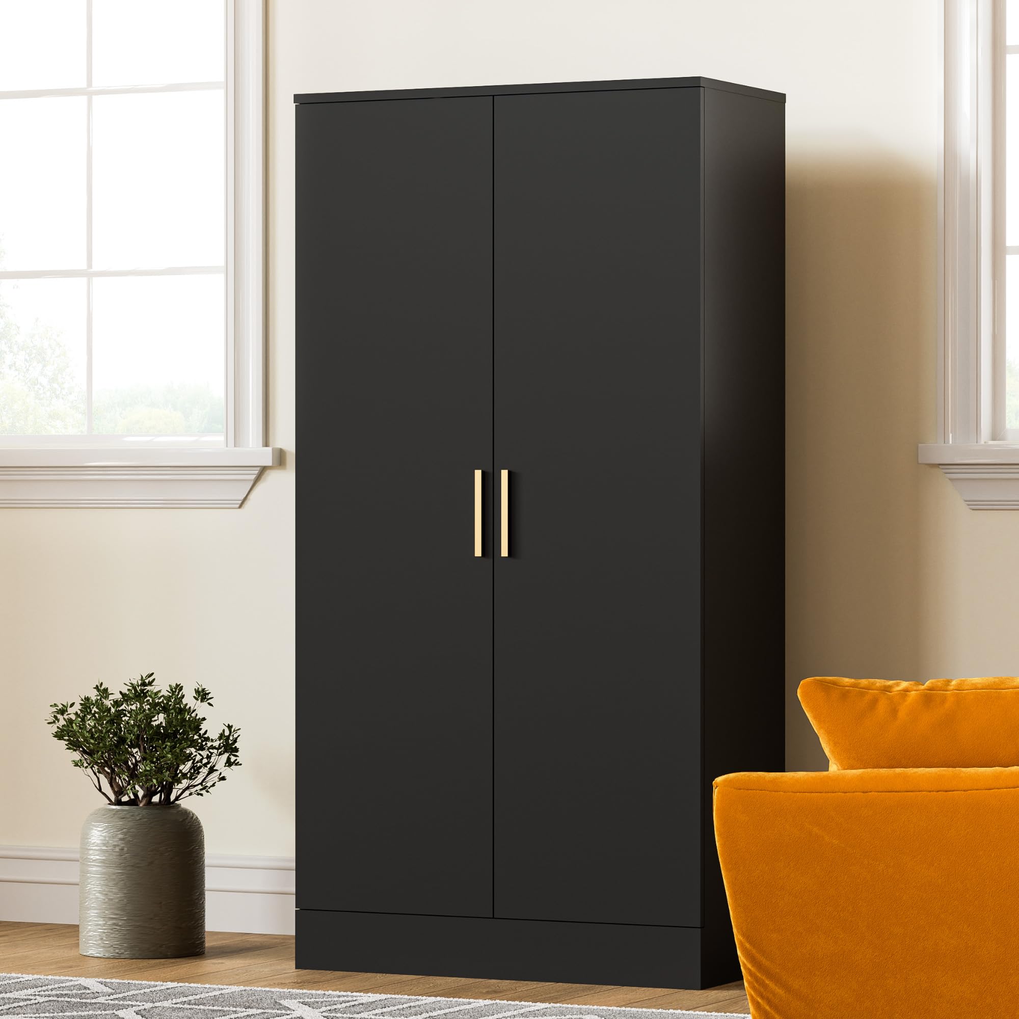 2-Door Pantry Cabinet with Adjustable Shelf - Black Storage Organizer for Kitchen, Living Room & Dining Room - Perfect for Storing Food, Dishes & Household Essentials